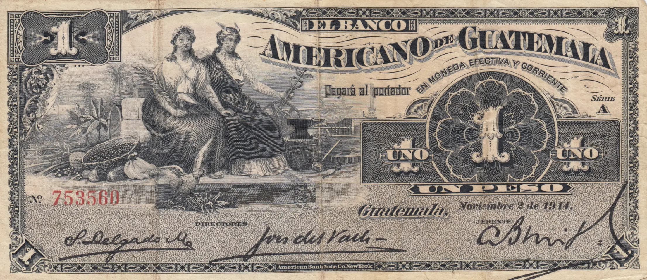 1 peso 1914 from Guatemala, P-S111b