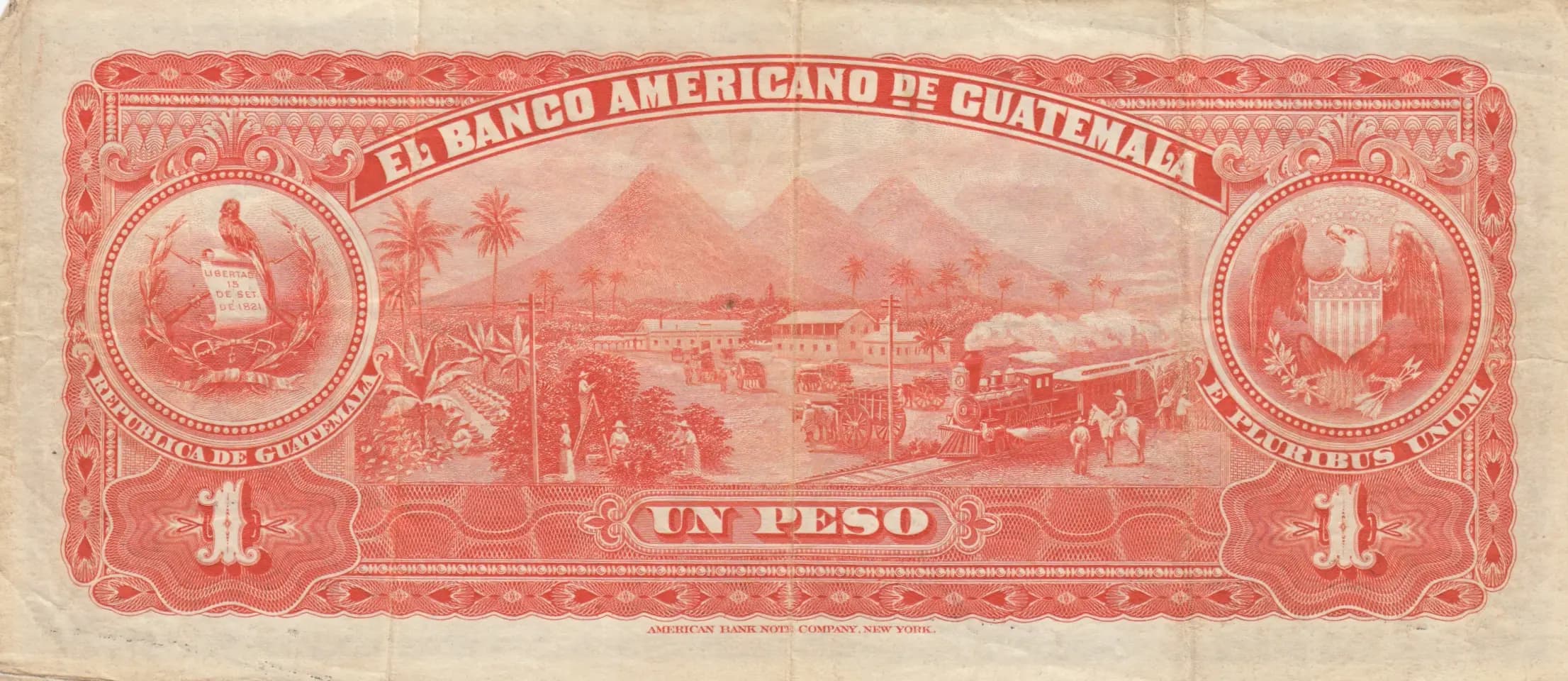 1 peso 1914 from Guatemala, P-S111b (1914) — image 2