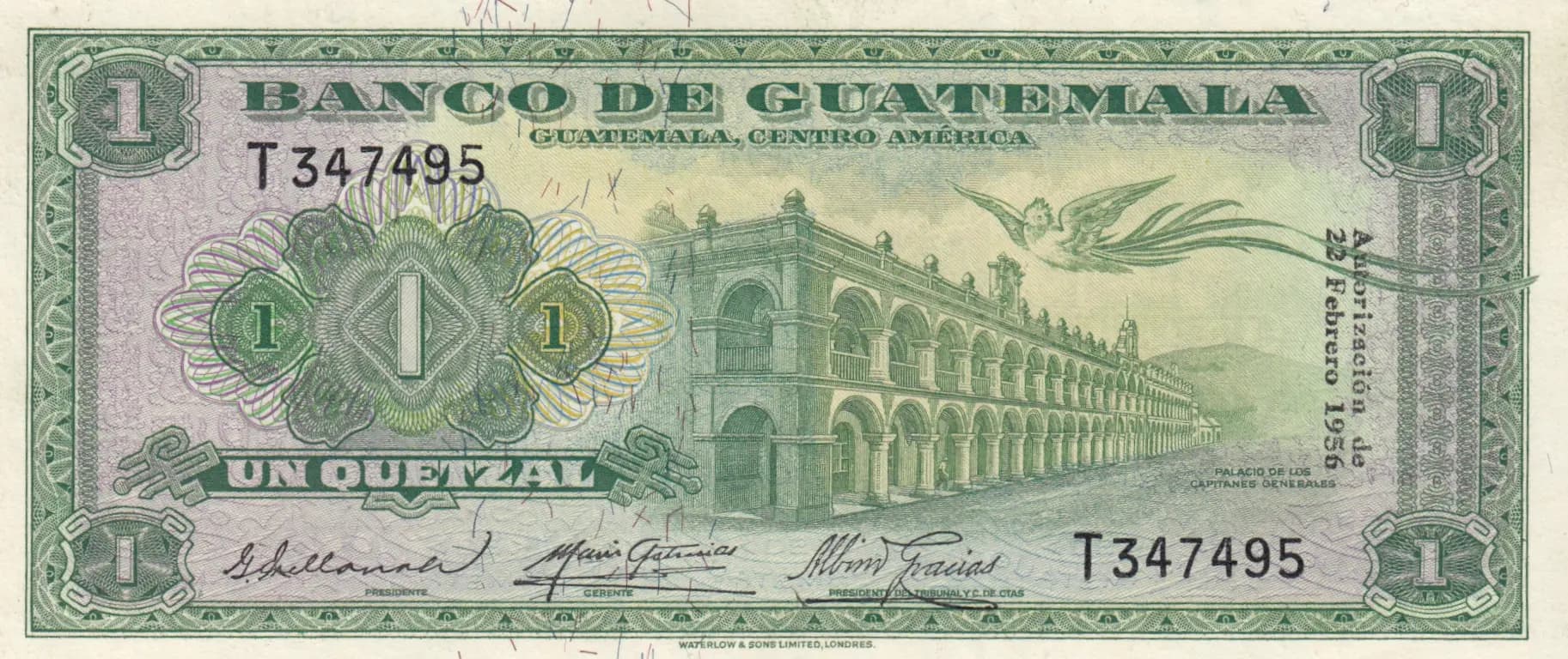 1 quetzal 1956 from Guatemala, P-30 (1956) — image 1