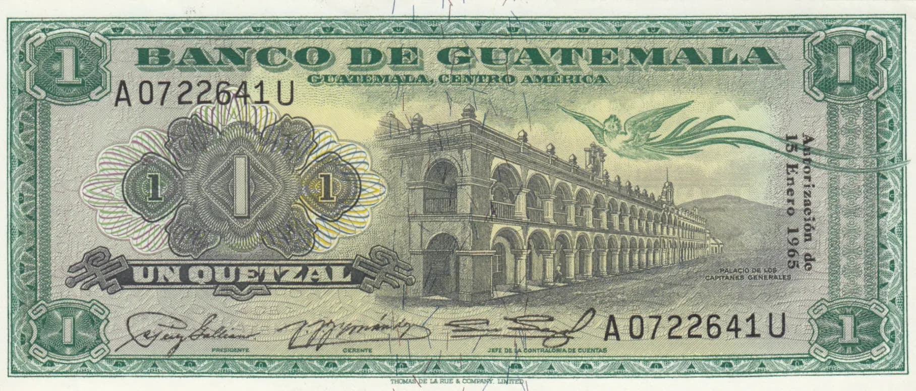 1 quetzal 1965 from Guatemala, P-52b