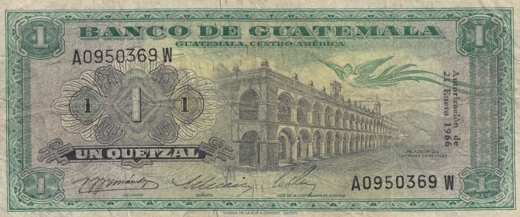 1 quetzal 1966 from Guatemala, P-52c