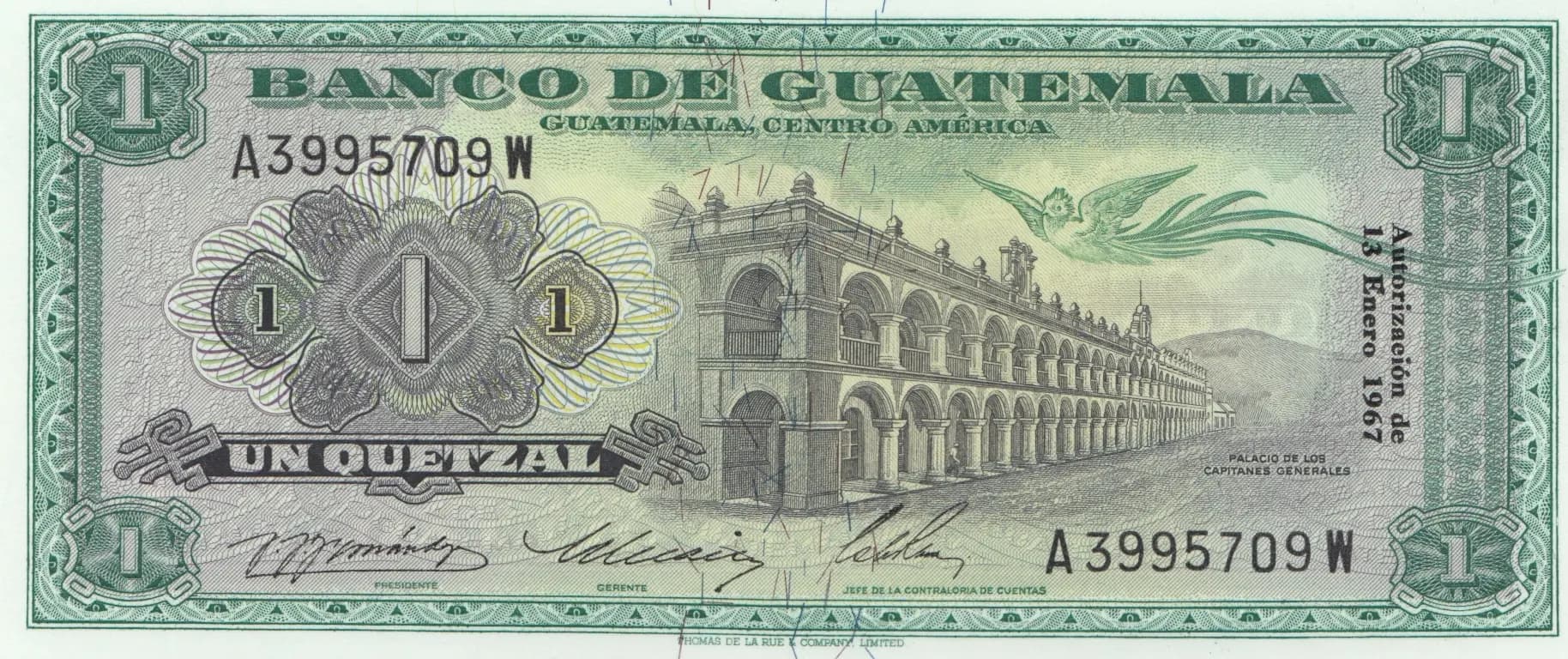 1 quetzal 1967 from Guatemala, P-52d