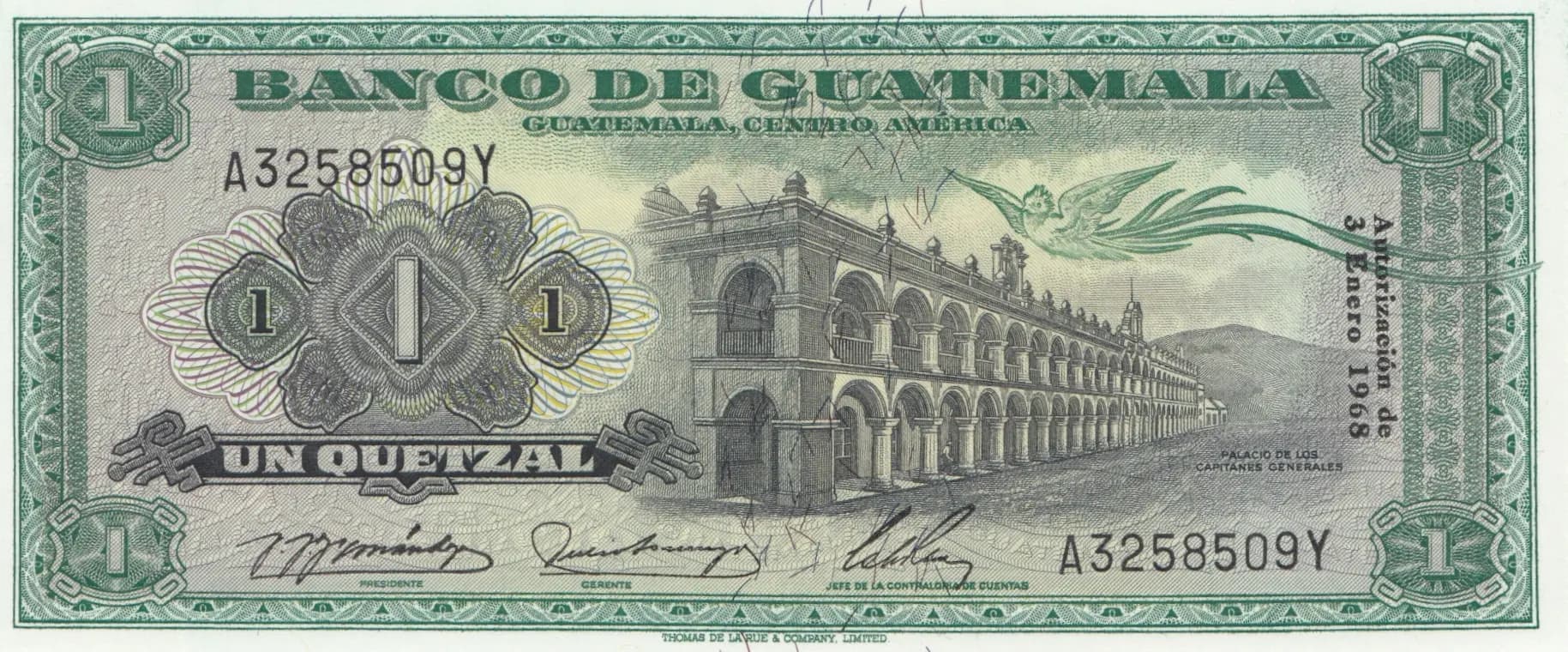 1 quetzal 1968 from Guatemala, P-52e (1968) — image 1