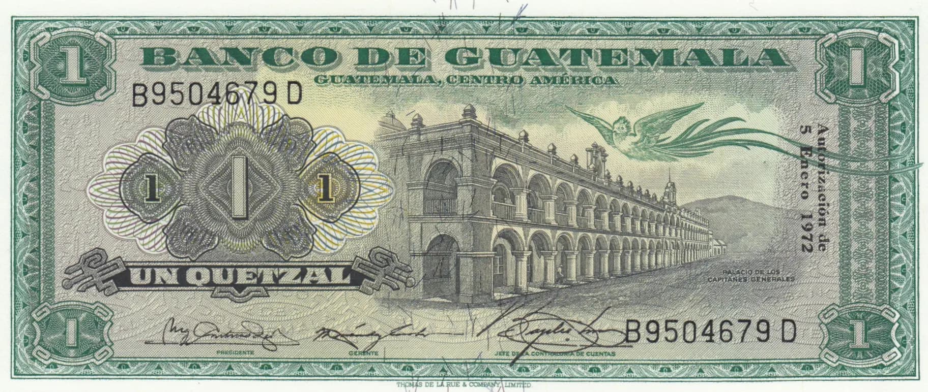 1 quetzal 1972 from Guatemala, P-52i (1972) — image 1