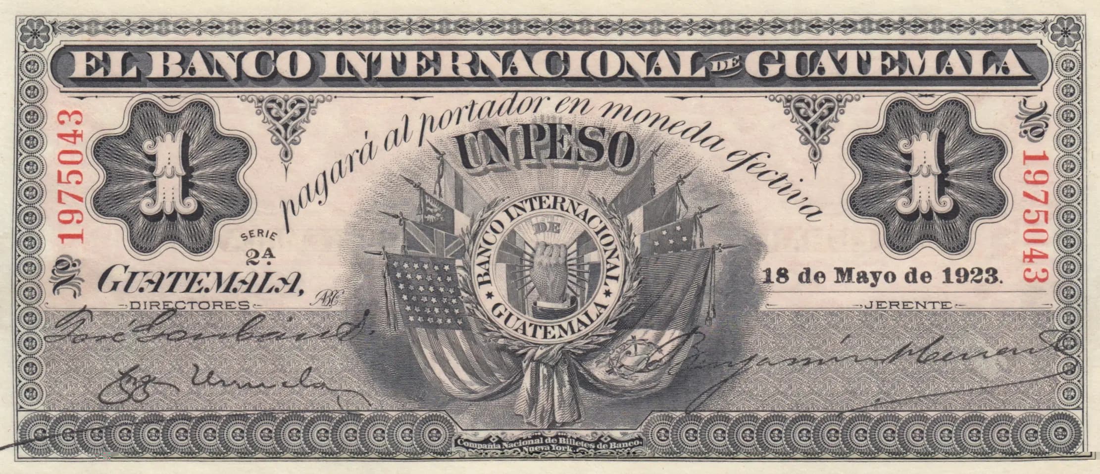 1 peso 1923 from Guatemala, P-S153b (1923) — image 1
