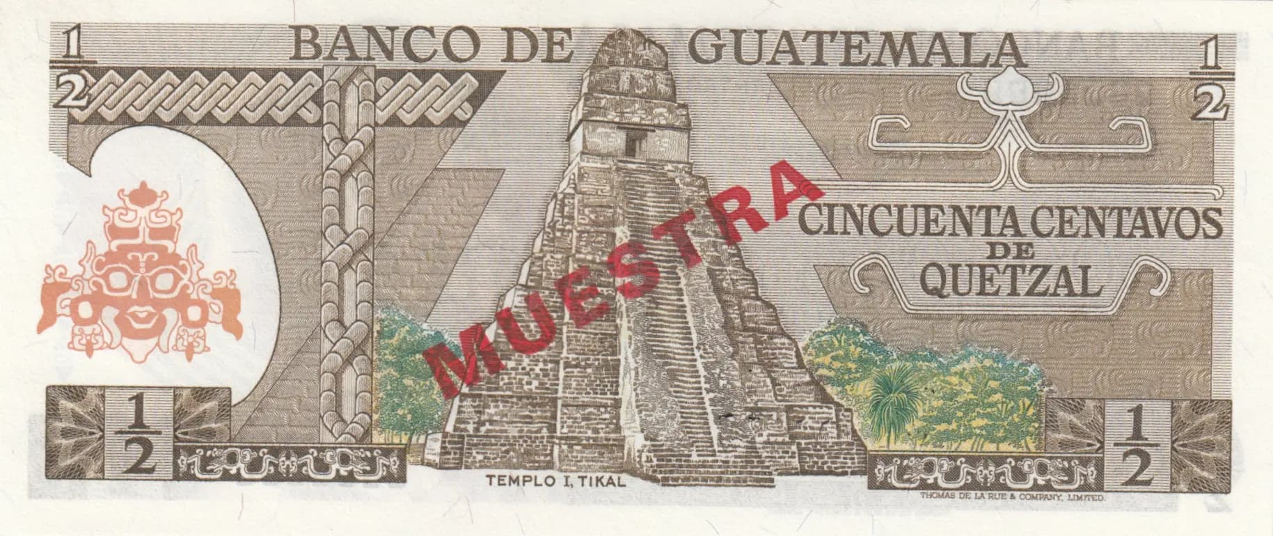 50 centavos 1972 specimen from Guatemala, P-58s (1972) — image 2