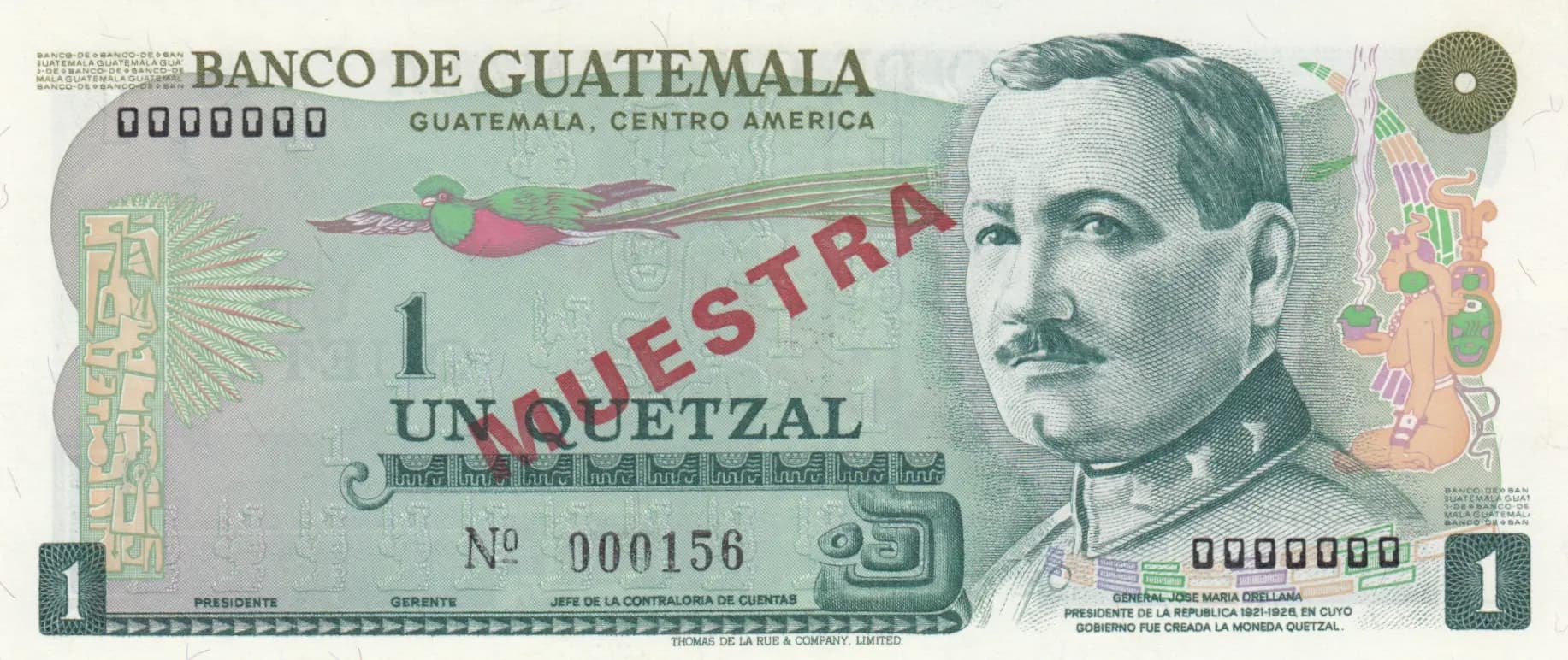 1 quetzal 1972 specimen from Guatemala, P-59s (1972) — image 1