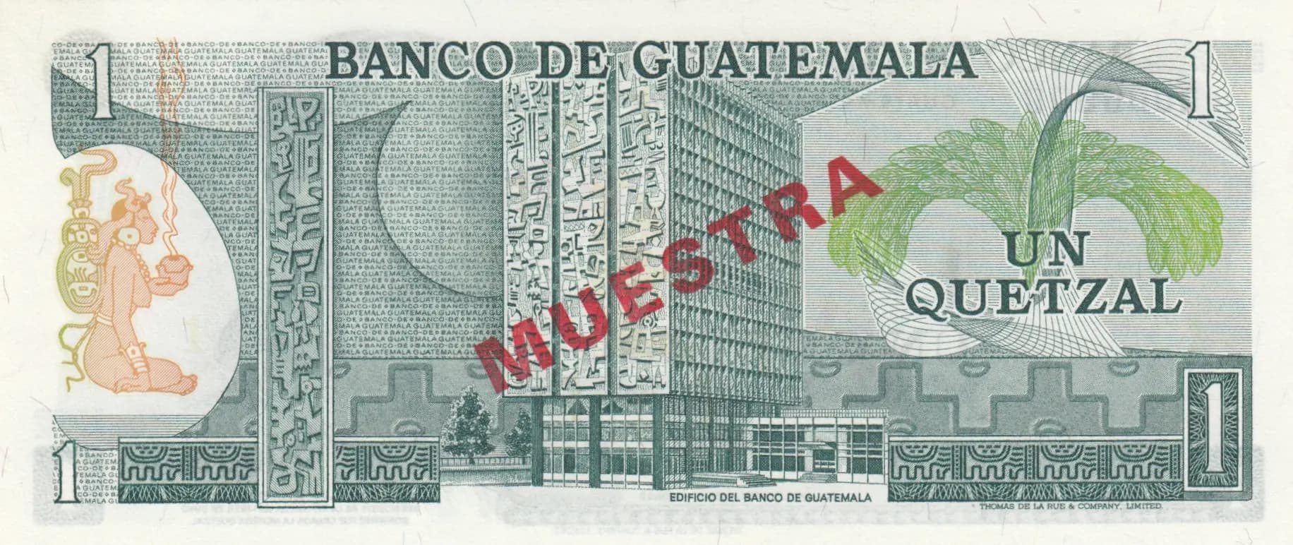 1 quetzal 1972 specimen from Guatemala, P-59s (1972) — image 2