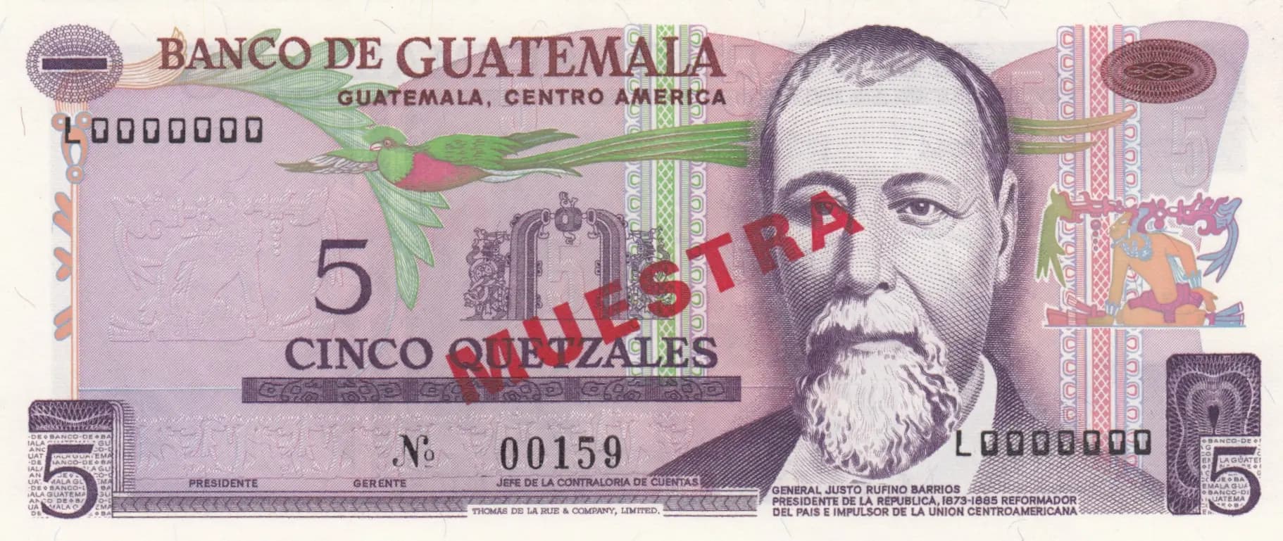 5 quetzales 1969 specimen from Guatemala, P-60s (1969) — image 1