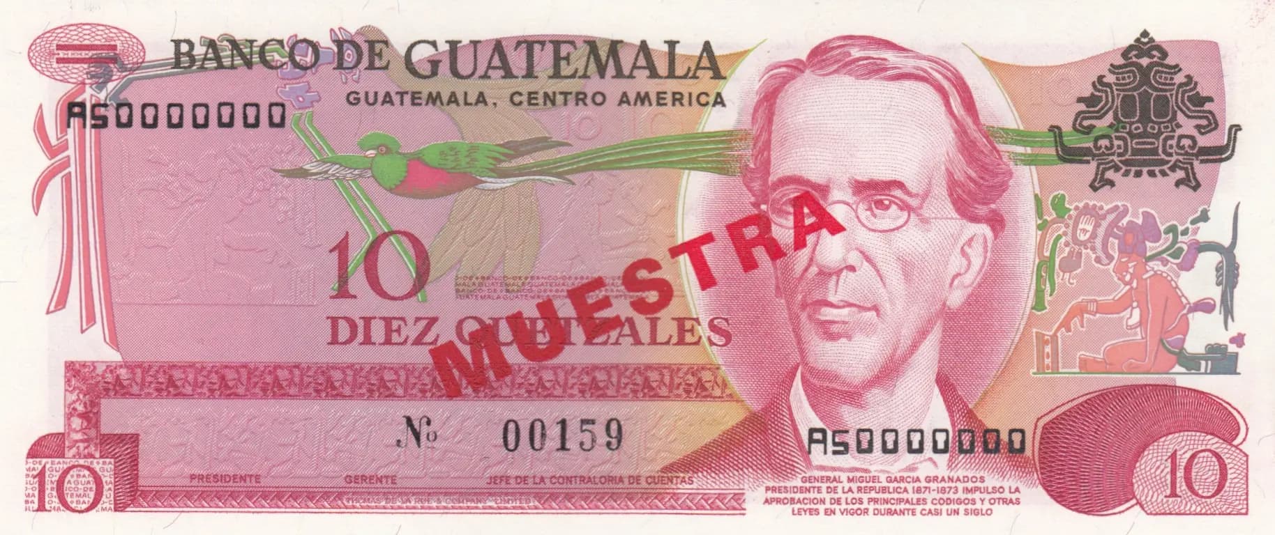 10 quetzales 1971 specimen from Guatemala, P-61s (1971) — image 1