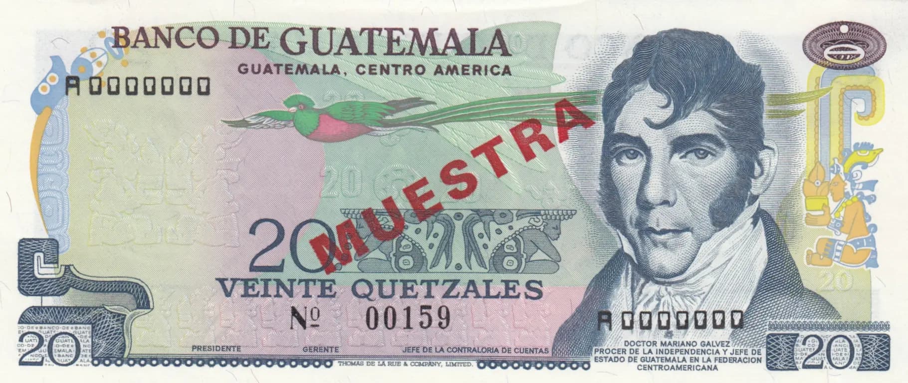 20 quetzales 1972 specimen from Guatemala, P-62s (1972) — image 1