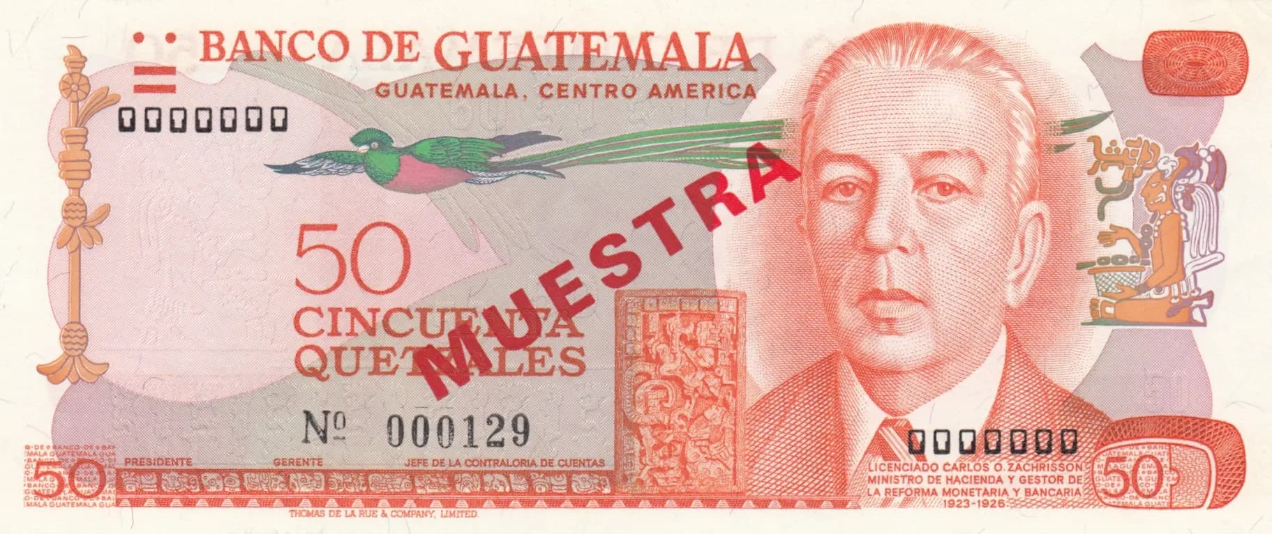 50 quetzales 1974 specimen from Guatemala, P-63s (1974) — image 1