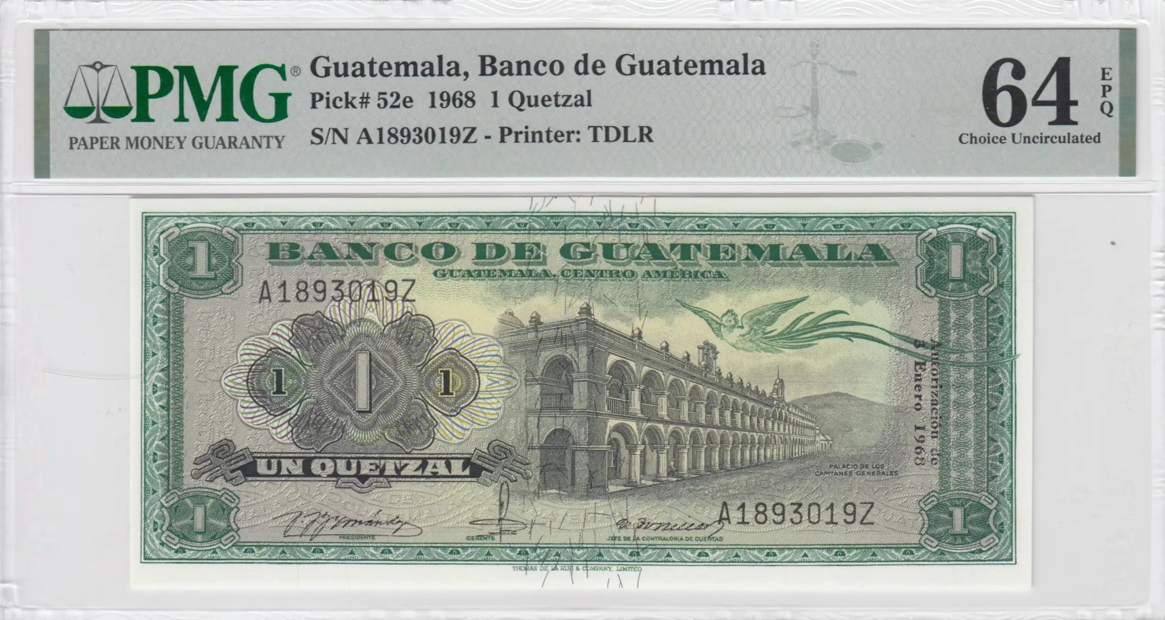 1 quetzal 1968 from Guatemala, P-52e