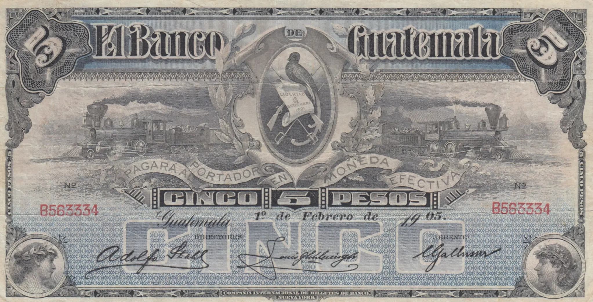 5 pesos 1905 from Guatemala, P-S143b