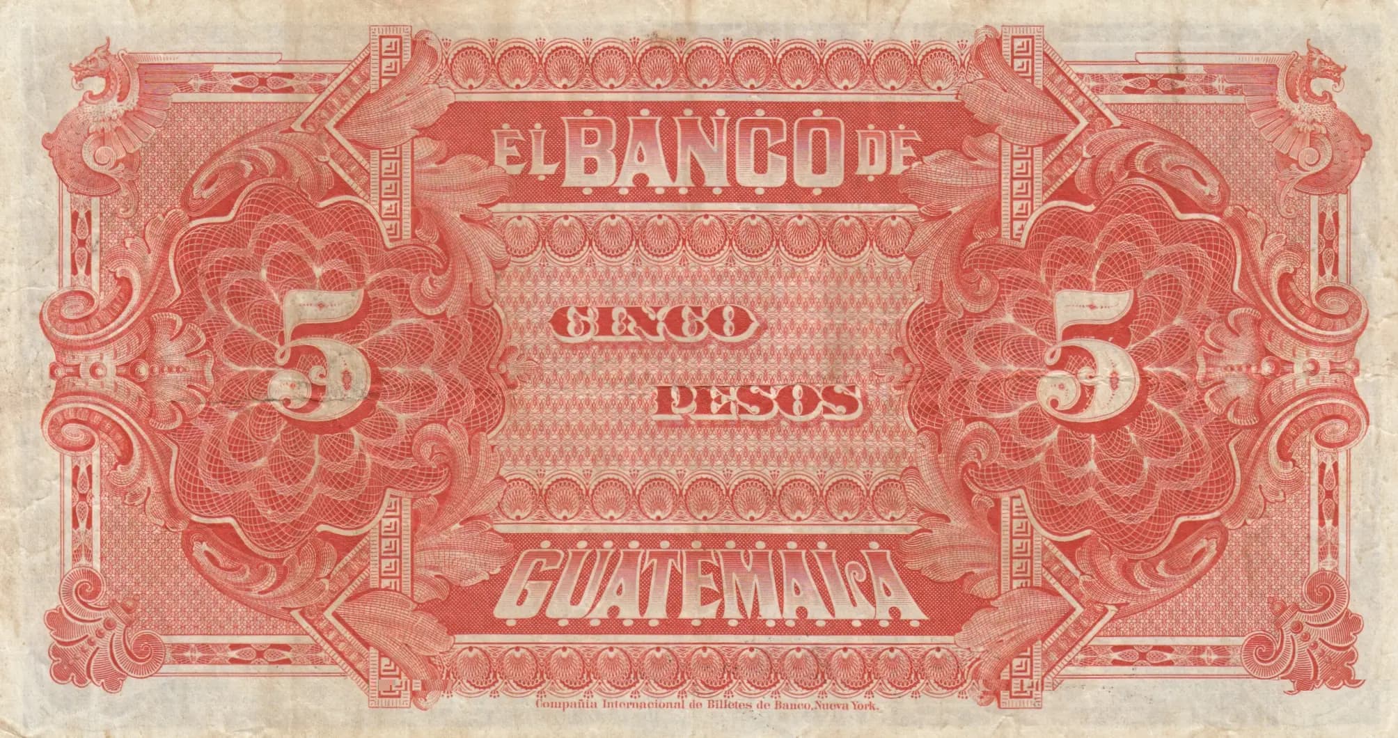 5 pesos 1914 from Guatemala, P-S143c (1914) — image 2