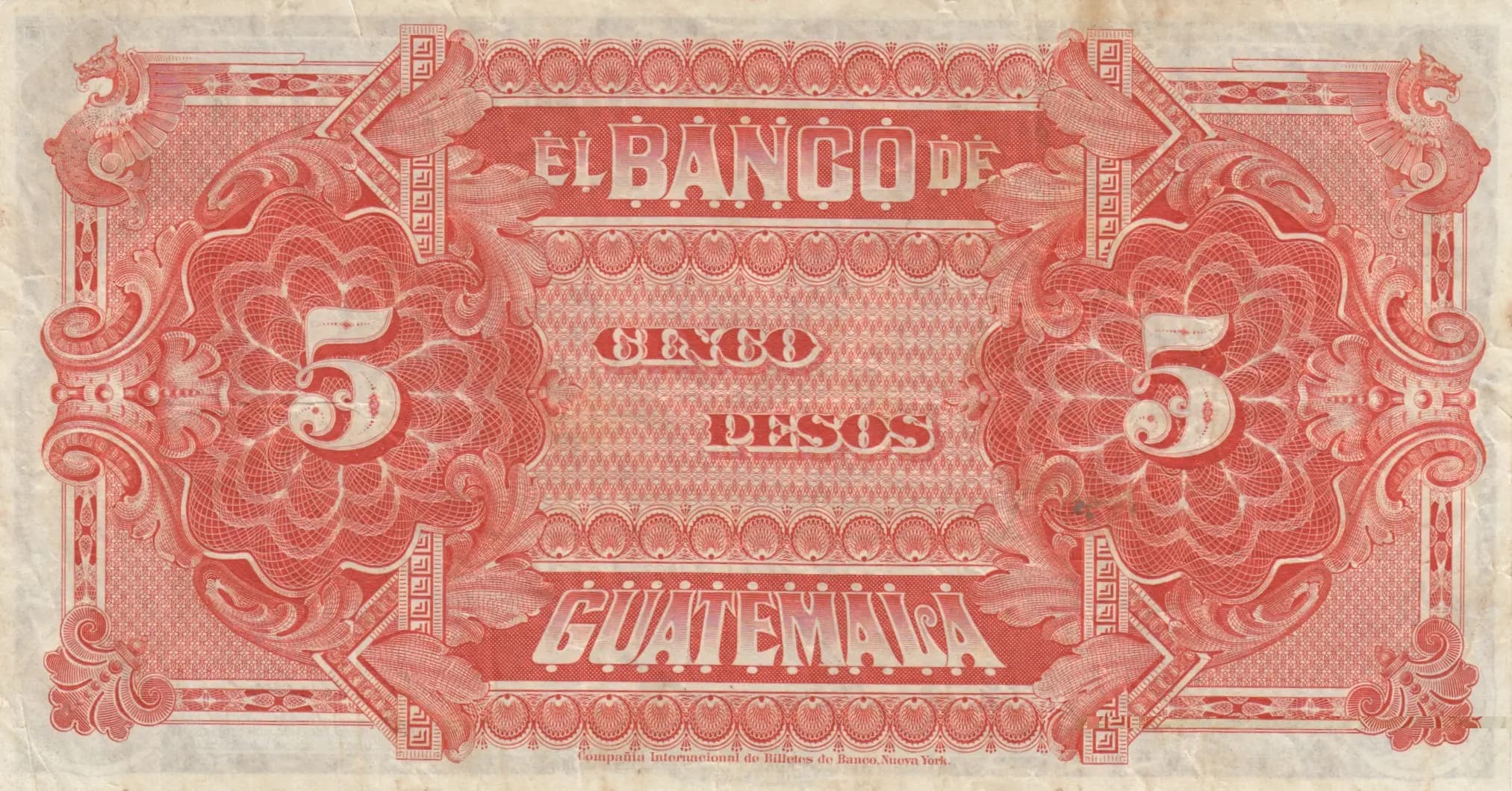 5 pesos 1914 from Guatemala, P-S143c (1914) — image 2