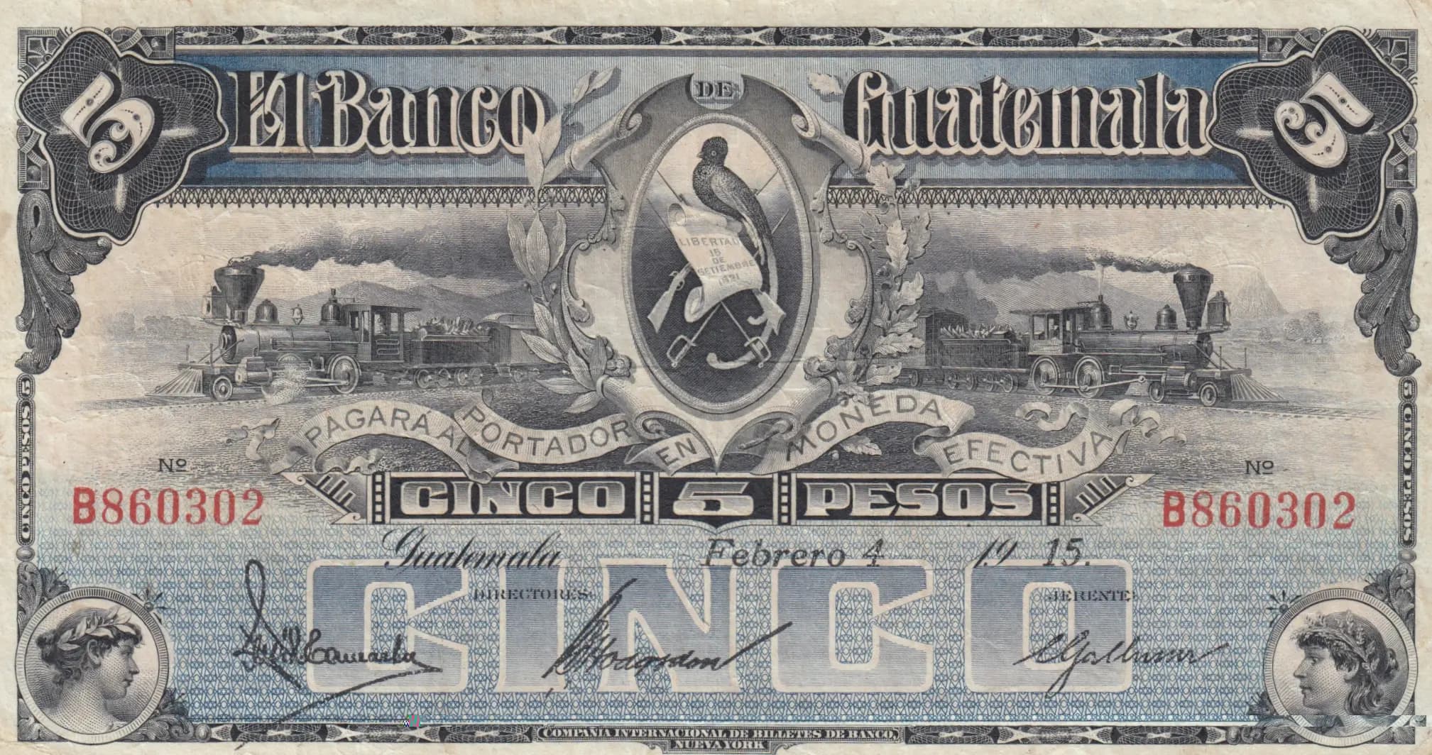 5 pesos 1915 from Guatemala, P-S143c