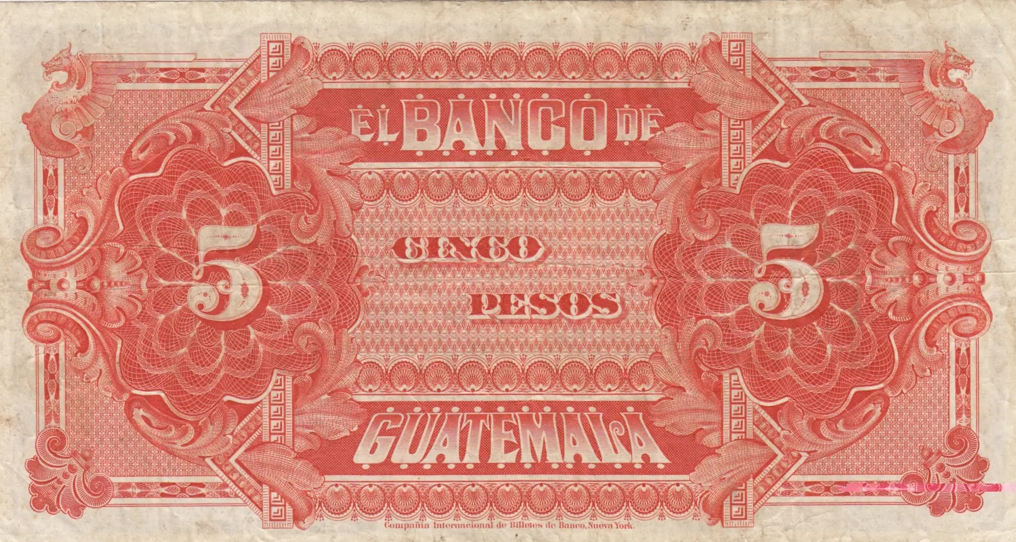 5 pesos 1915 from Guatemala, P-S143c (1915) — image 2