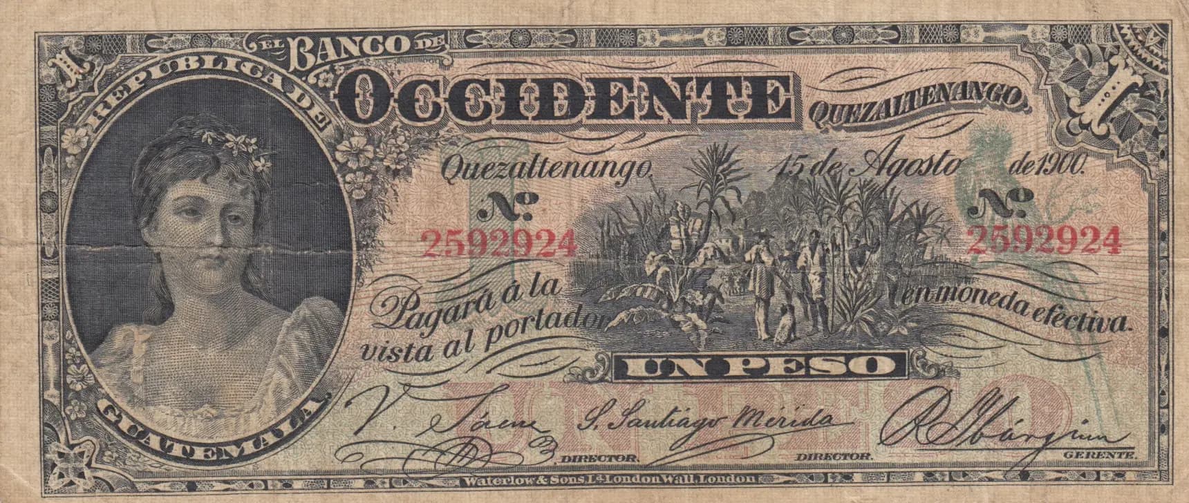 1 peso 1900 from Guatemala, P-S175a