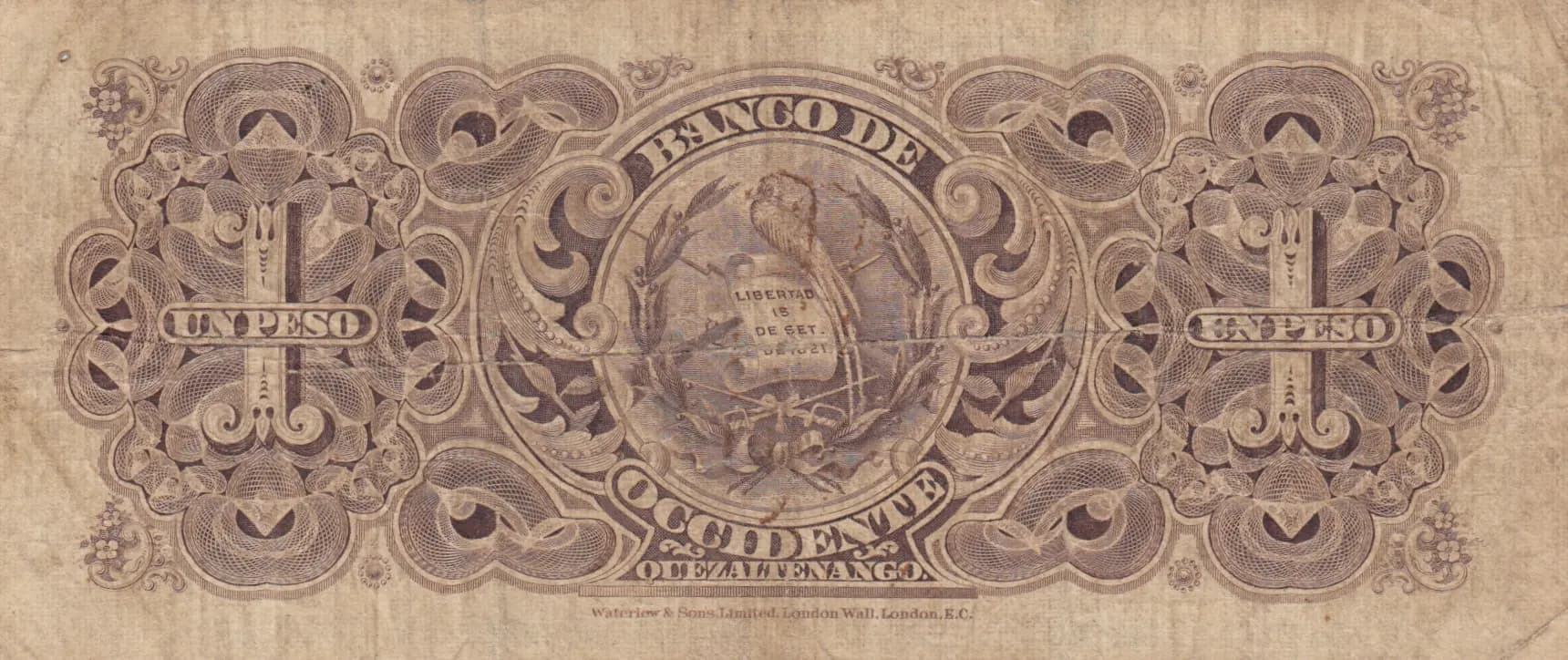 1 peso 1900 from Guatemala, P-S175a (1900) — image 2