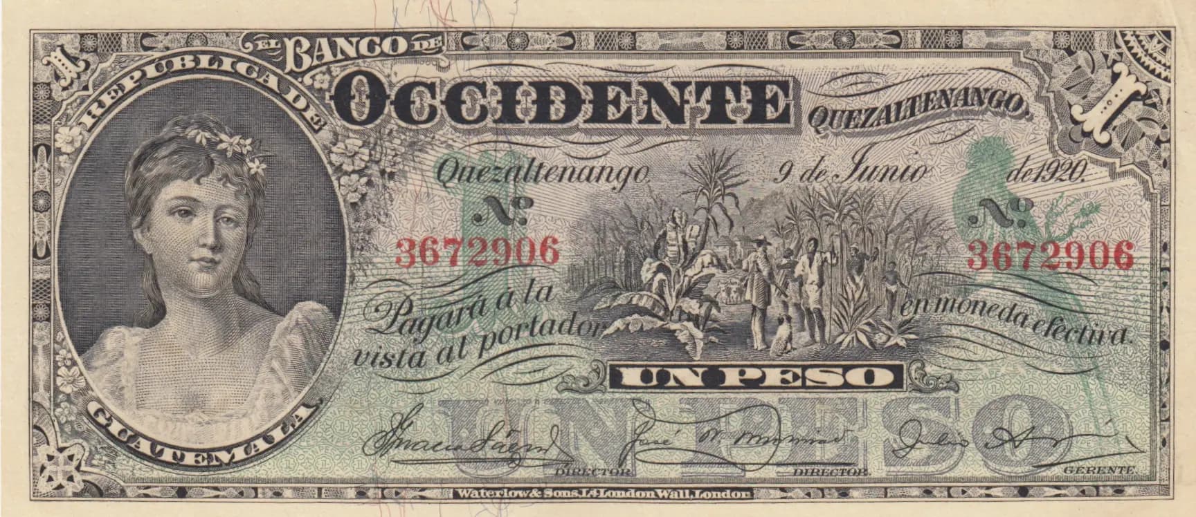 1 peso 1920 from Guatemala, P-S175b