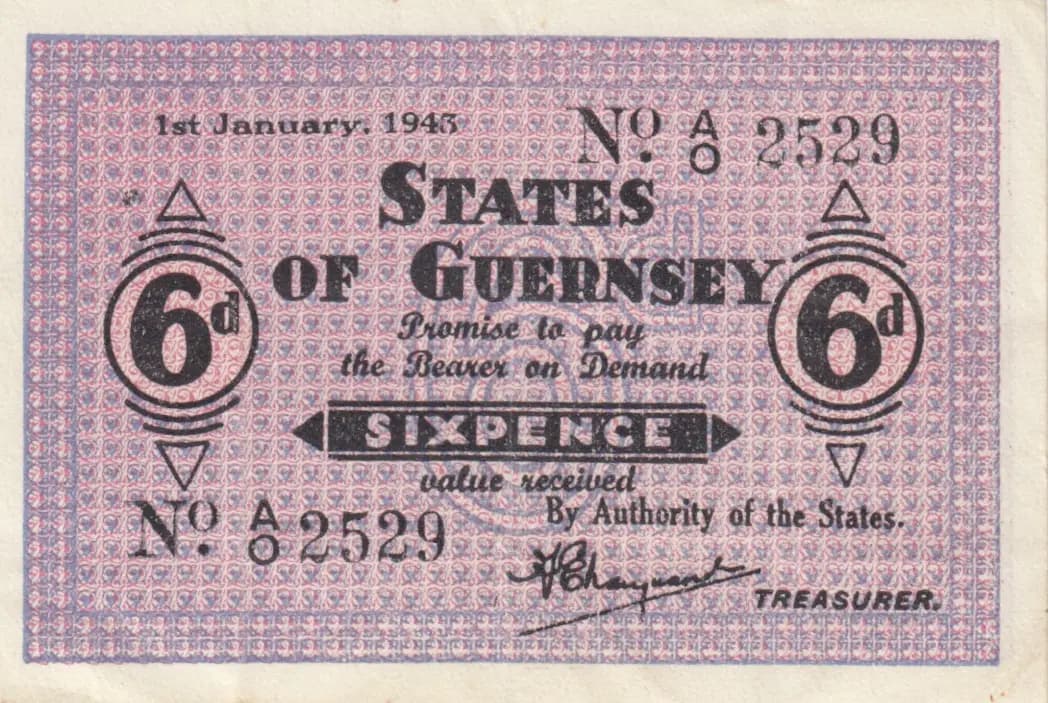 6 pence 1943 from Guernsey, P-28