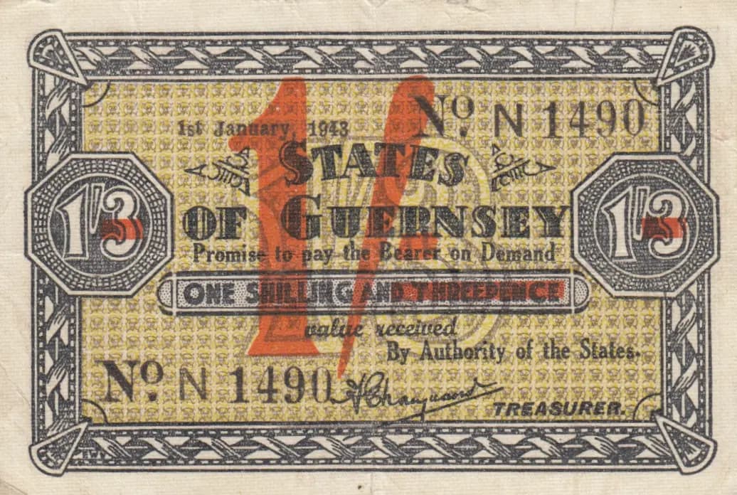 1 dhilling 1943 from Guernsey, P-29