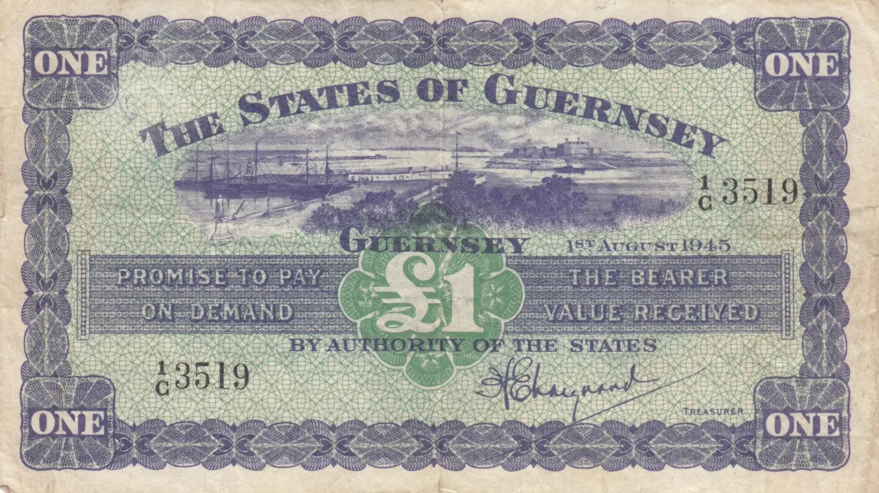 1 pound 1945 from Guernsey, P-43a