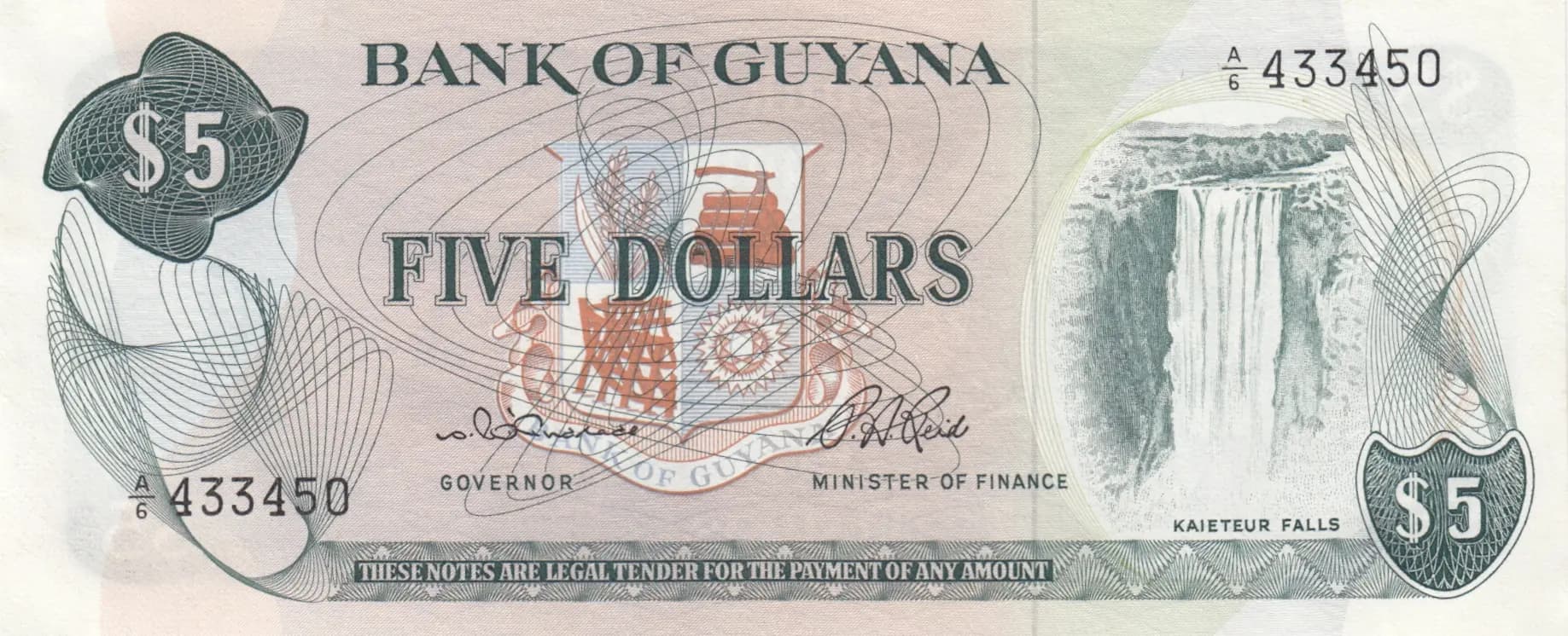 5 dollars 1966 from Guyana, P-22a (1966) — image 1