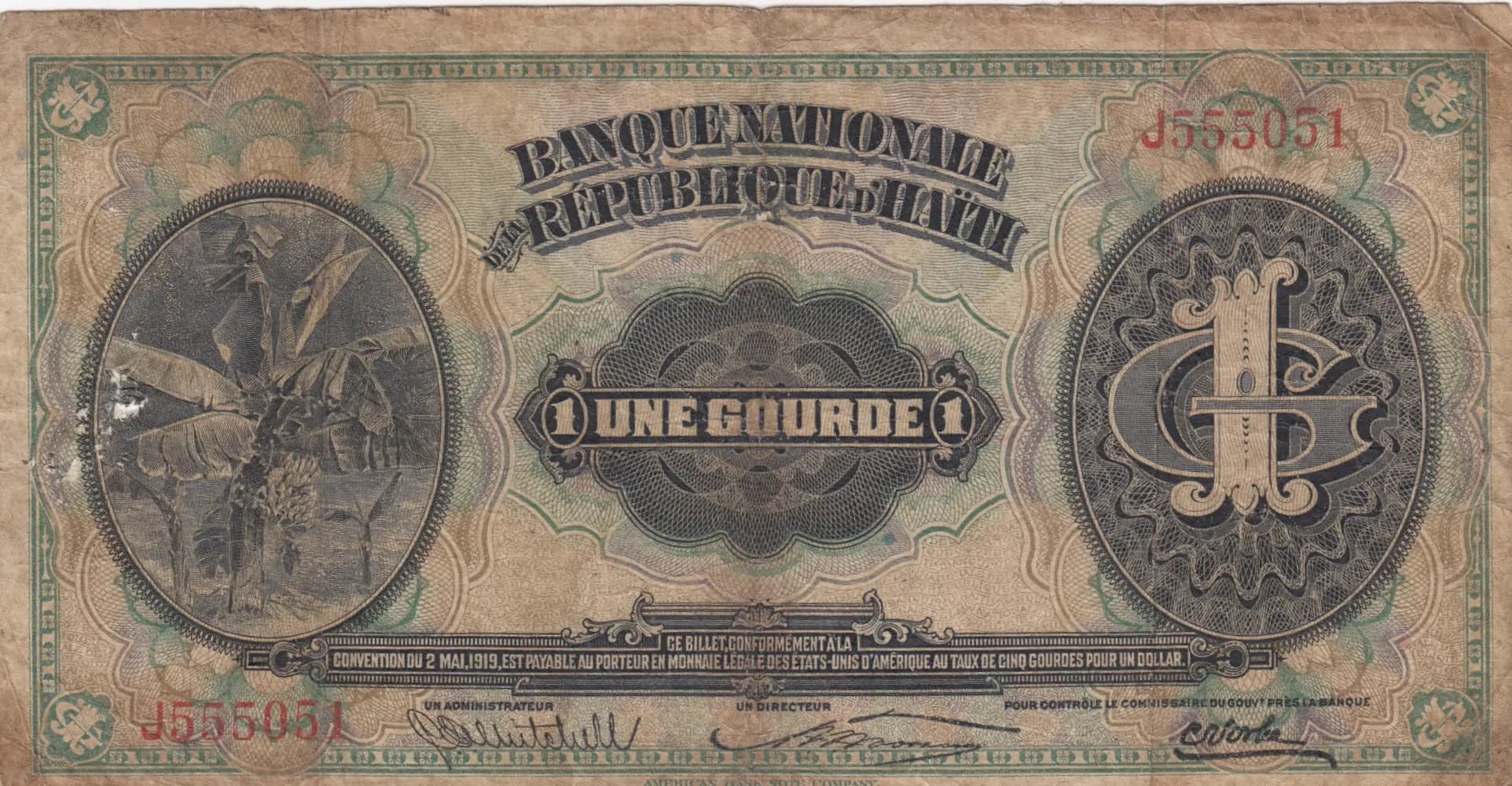 1 gourde 1919 from Haiti, P-150 (1919) — image 1