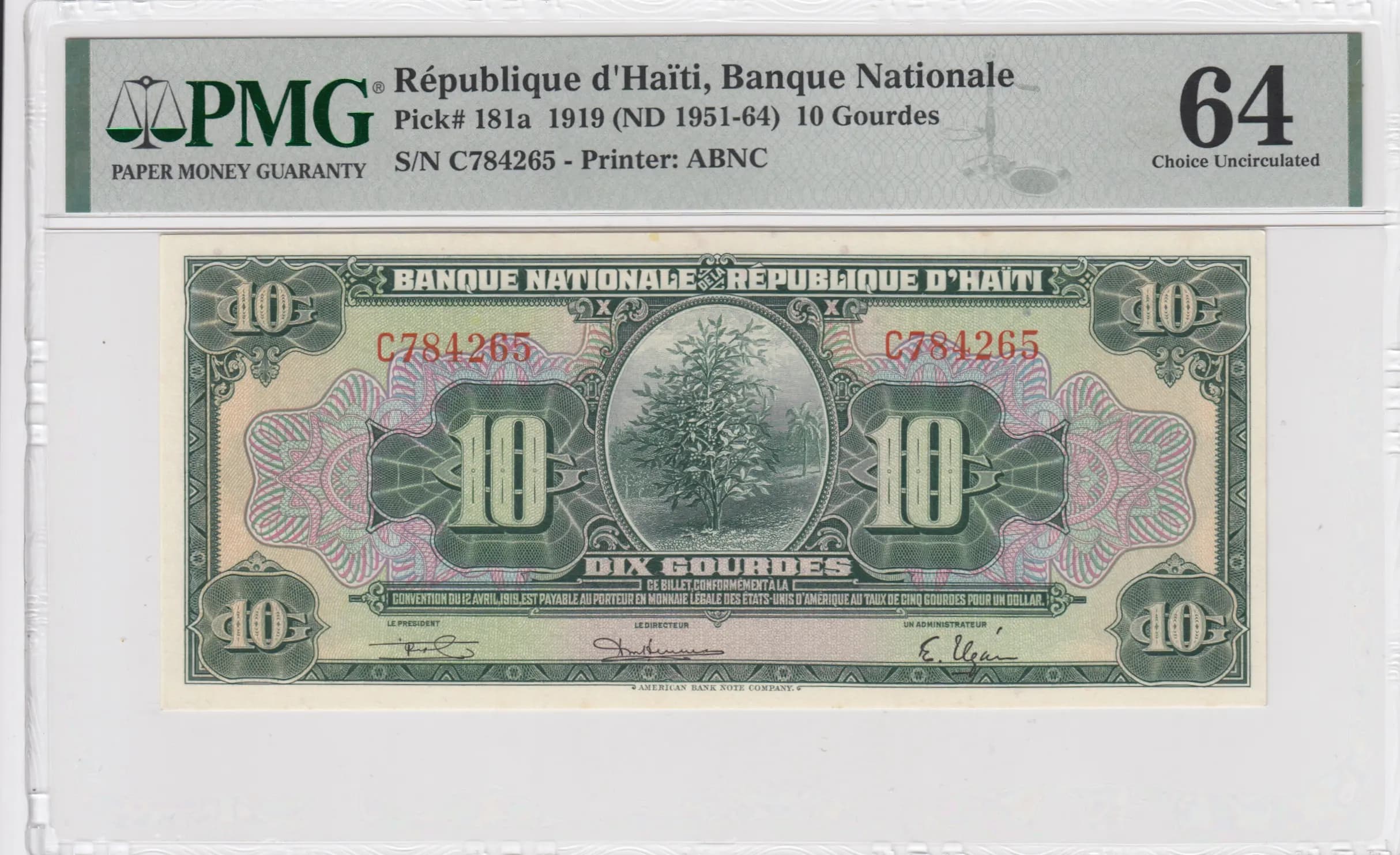 10 gourdes 1951 from Haiti, P-181a (1951) — image 1