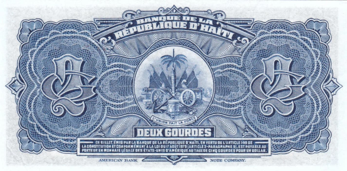 2 gourdes 1980 from Haiti, P-231A (1980) — image 2