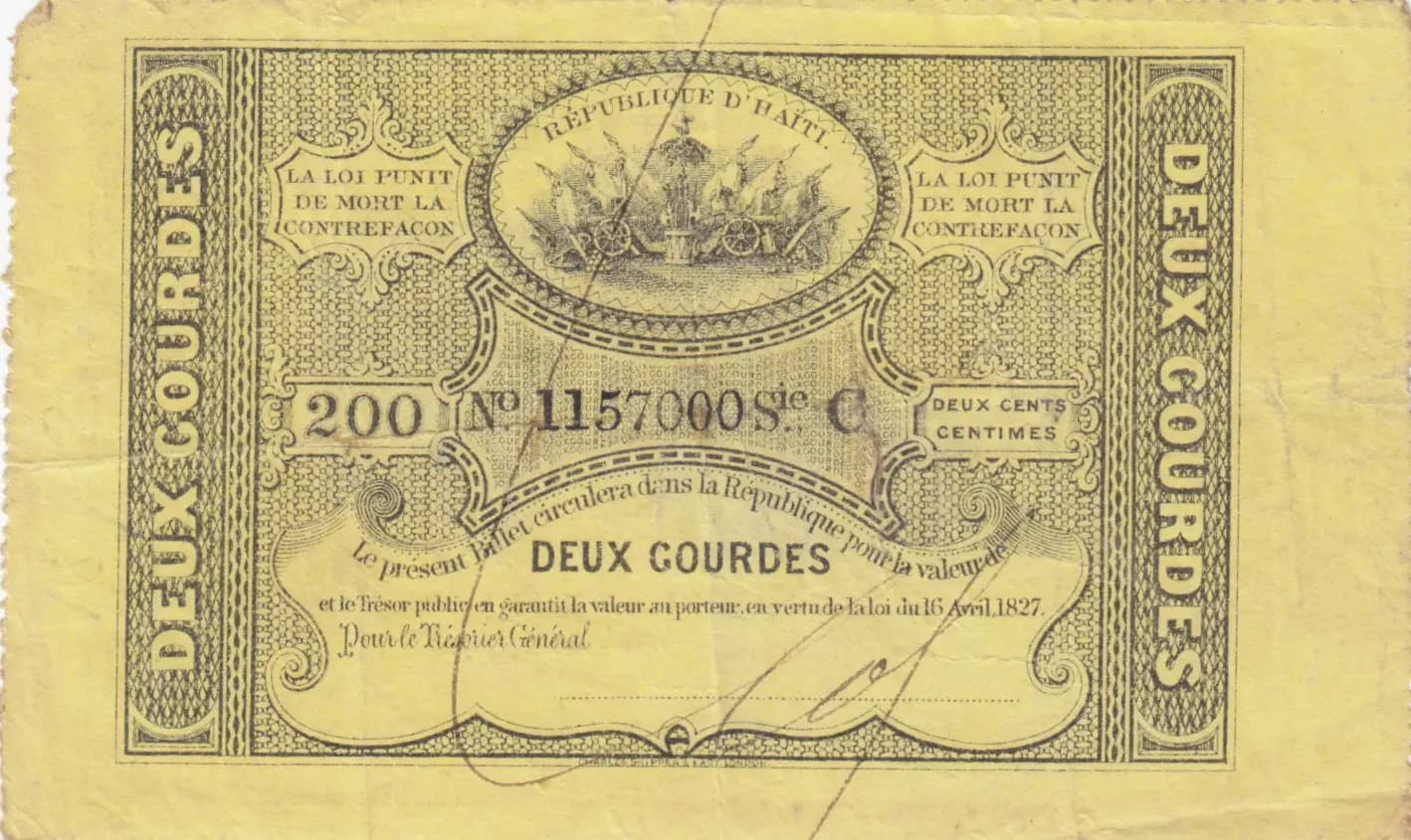 2 gourdes 1827 from Haiti, P-33