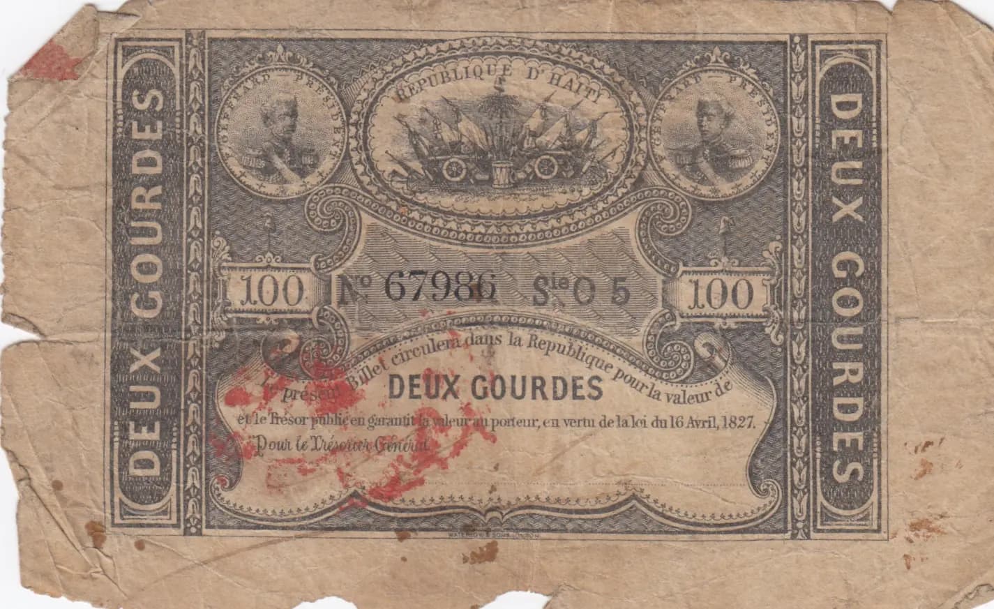 2 gourdes 1859 from Haiti, P-42