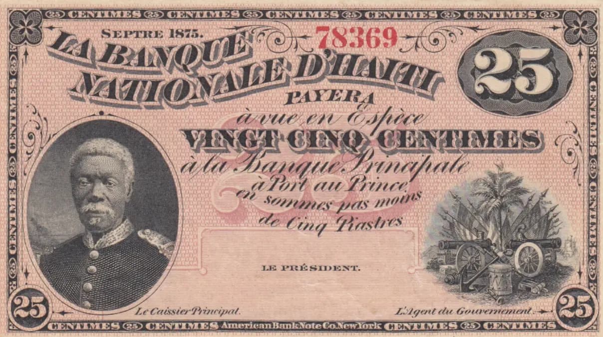 25 centimes 1875 from Haiti, P-68 (1875) — image 1