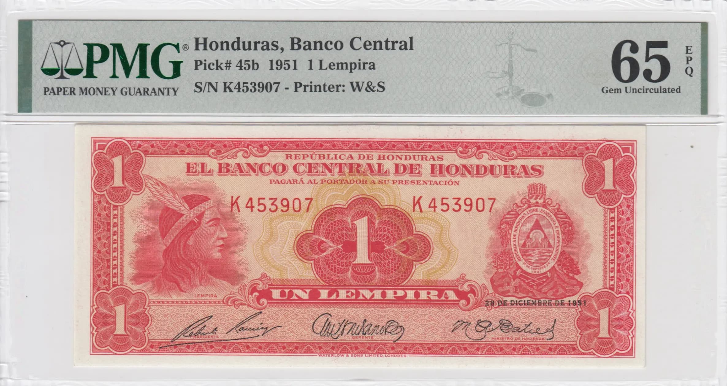 1 lempira 1951 from Honduras, P-45b
