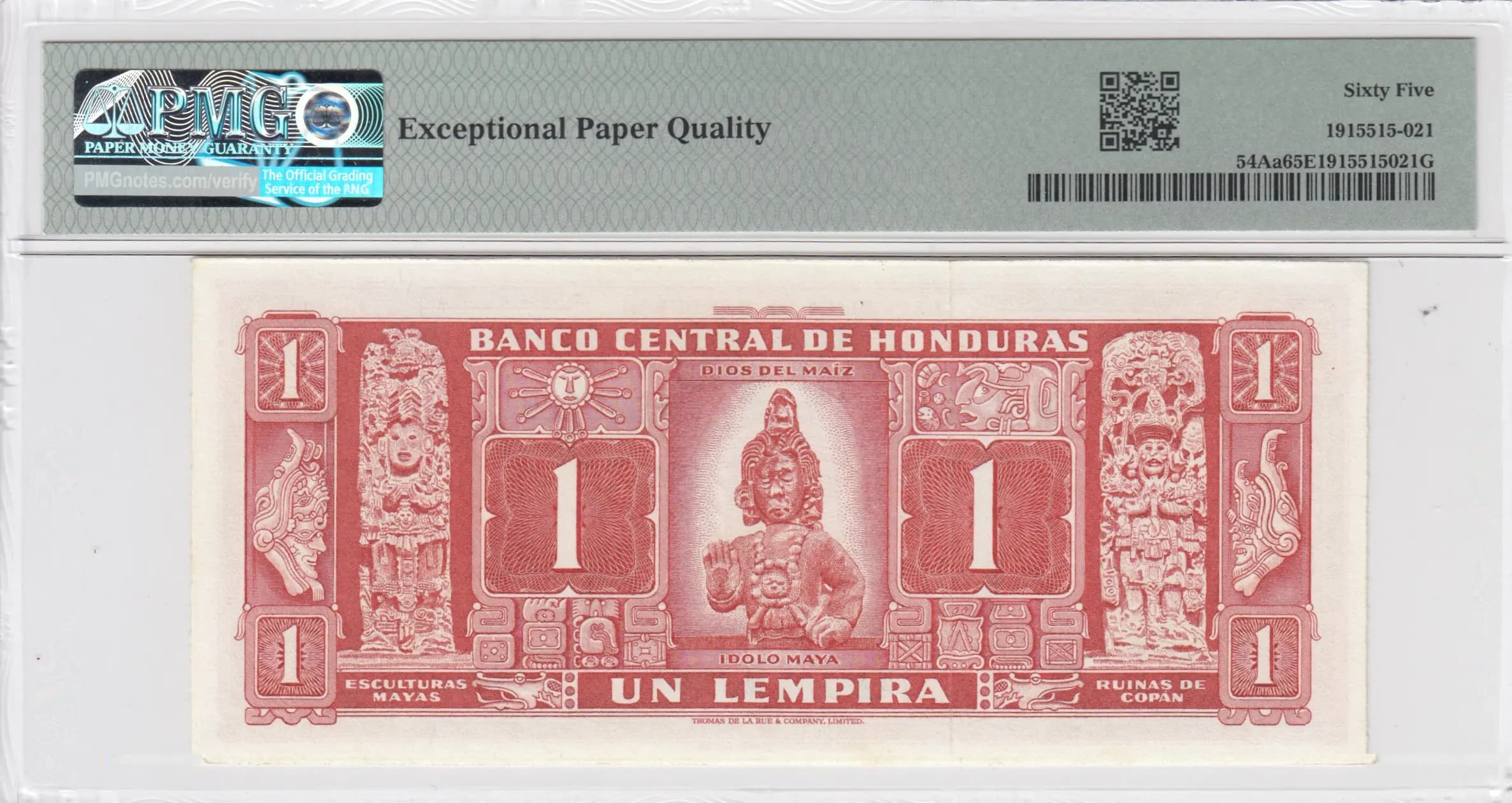 1 lempira 1961 from Honduras, P-54Aa (1961) — image 2