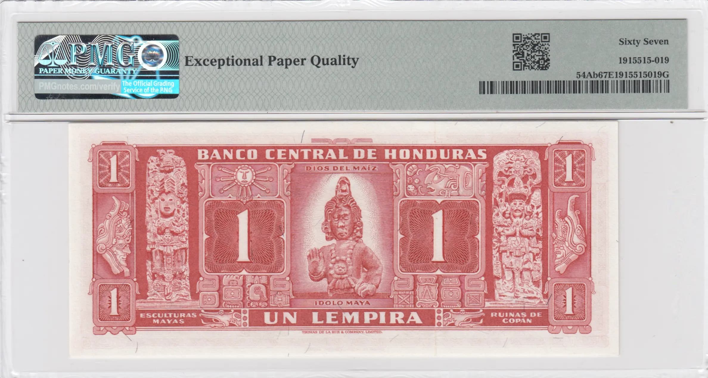 1 lempira 1965 from Honduras, P-54Ab (1965) — image 2