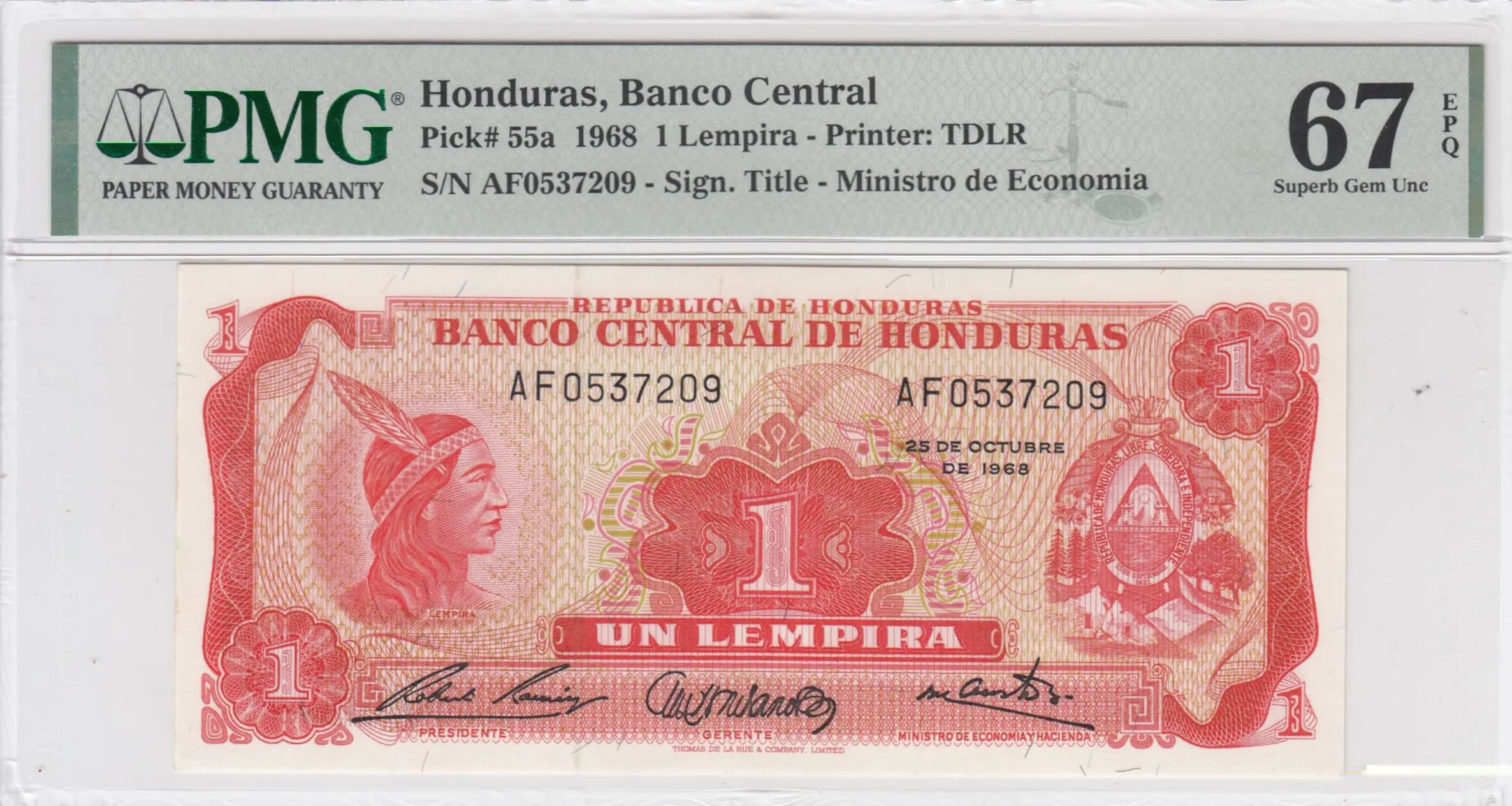 1 lempira 1968 from Honduras, P-55a