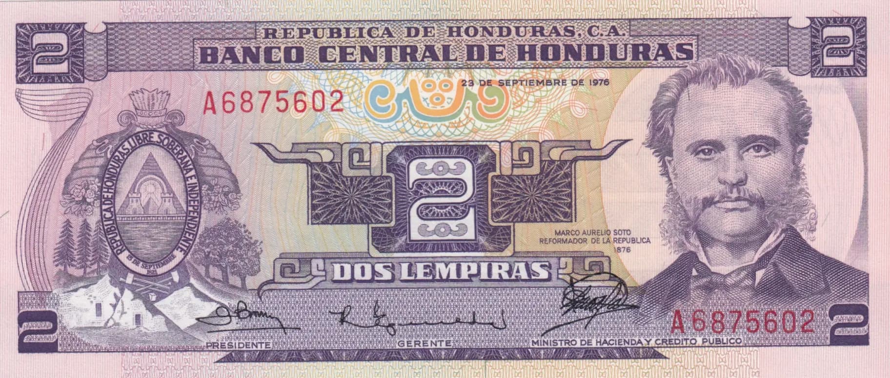 2 lempira 1976 from Honduras, P-61