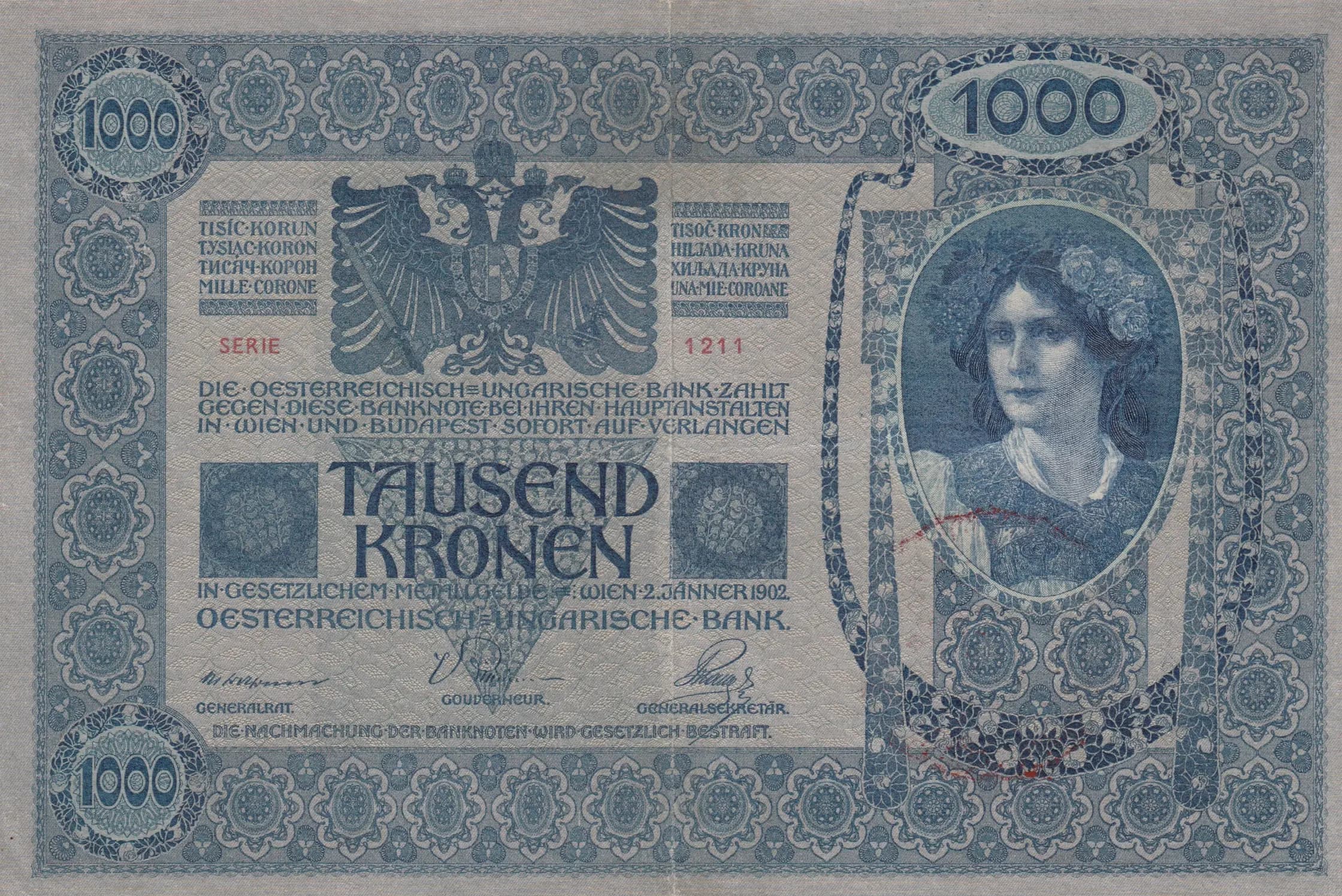 1000 korona 1920 from Hungary, P-31 (1920) — image 2