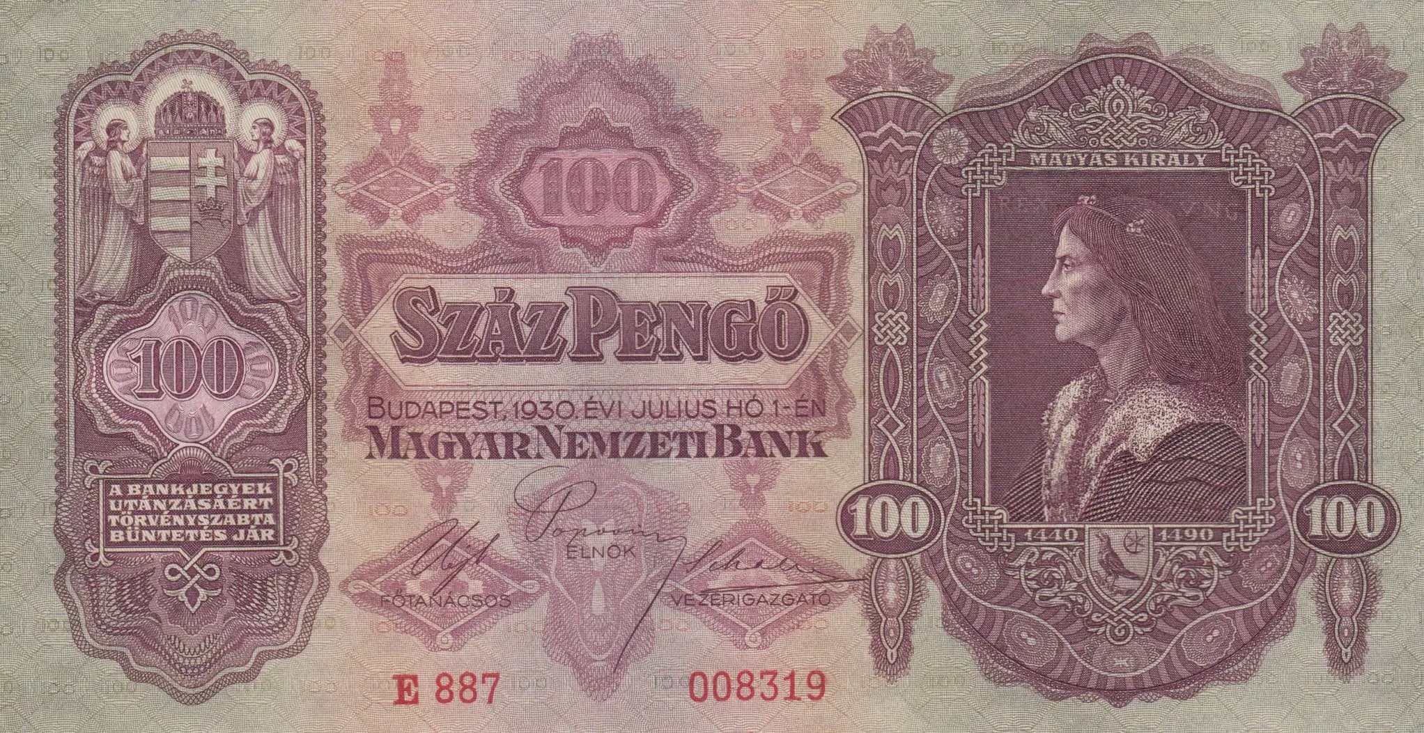 100 pengö 1930 from Hungary, P-98 (1930) — image 1