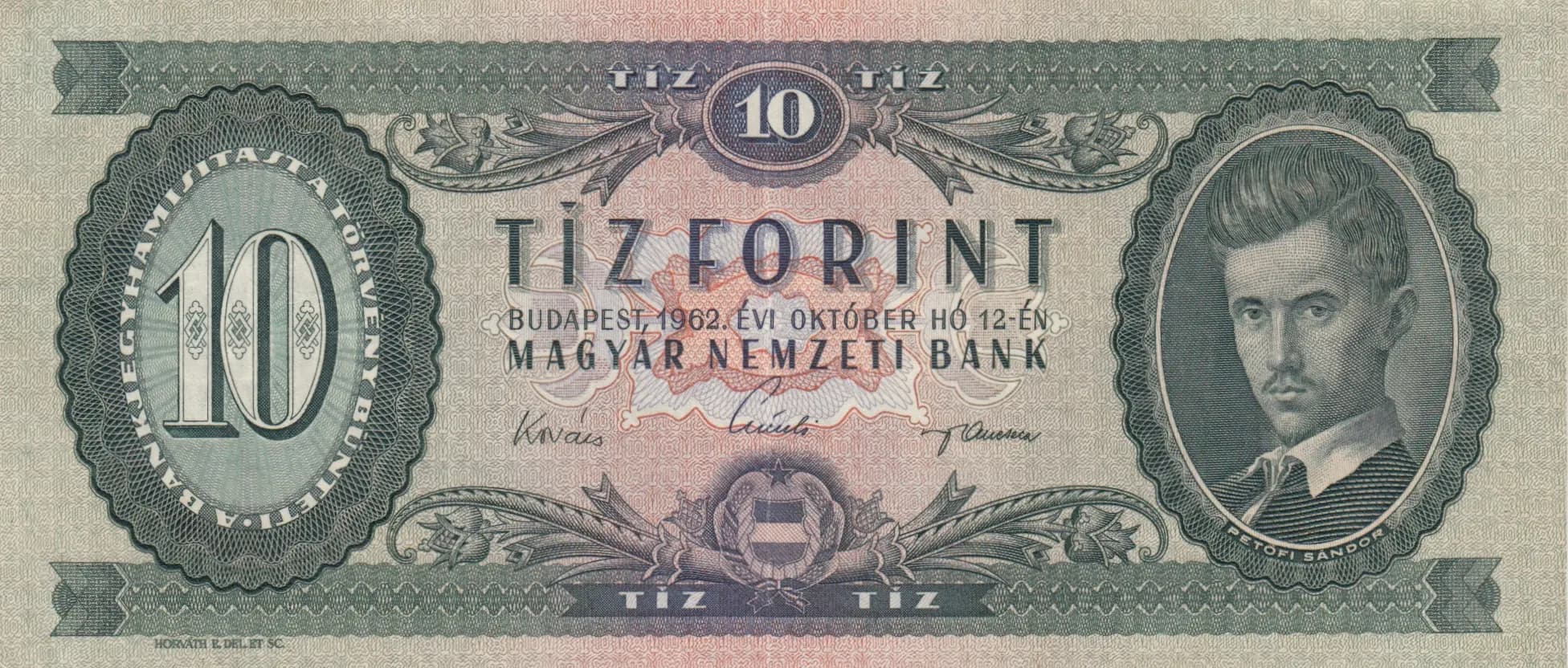 10 forint 1962 from Hungary, P-168c (1962) — image 1