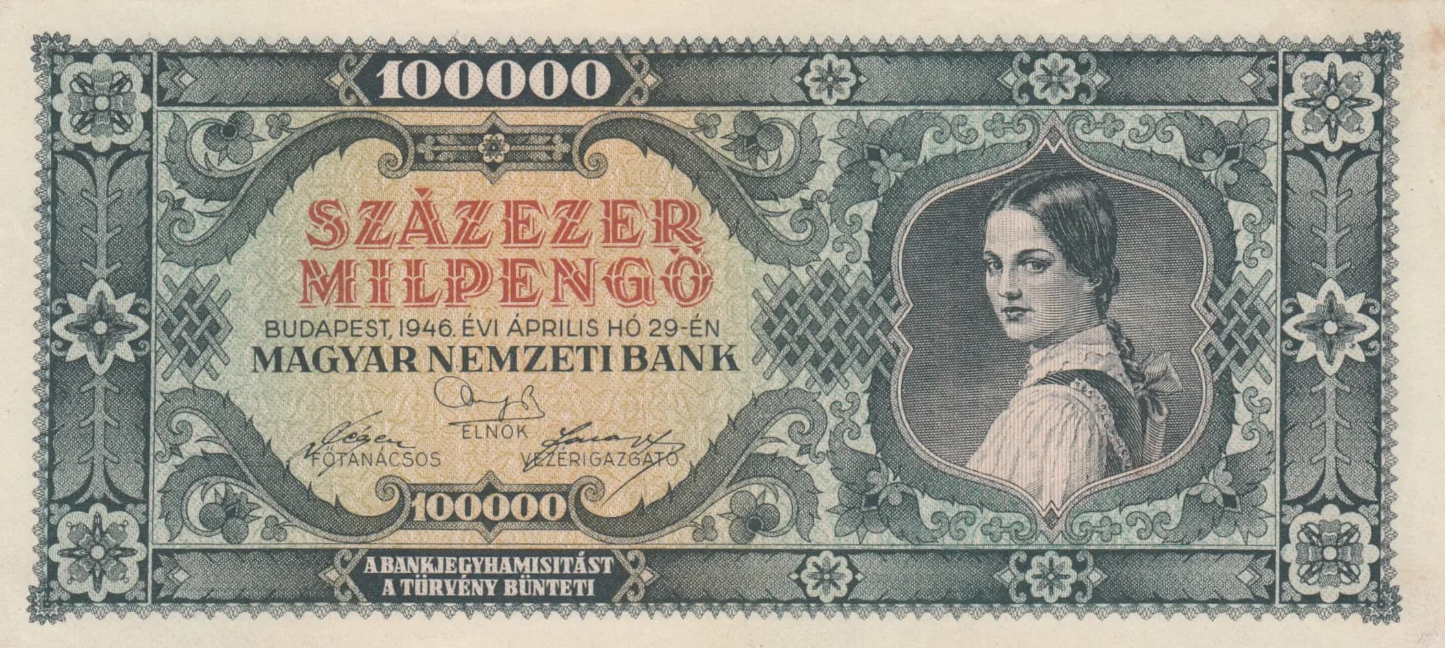 100 000 milpengö 1946 from Hungary, P-127 (1946) — image 1