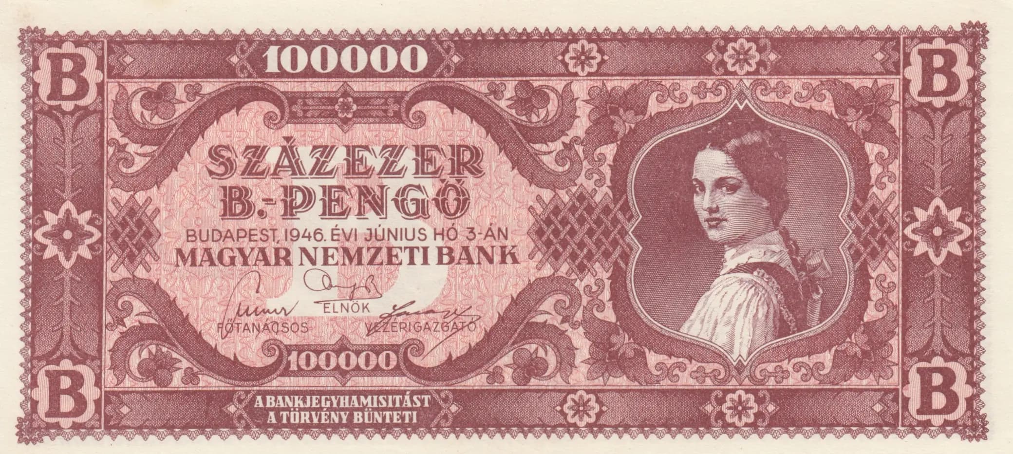 100 000 B- pengö 1946 from Hungary, P-133 (1946) — image 1