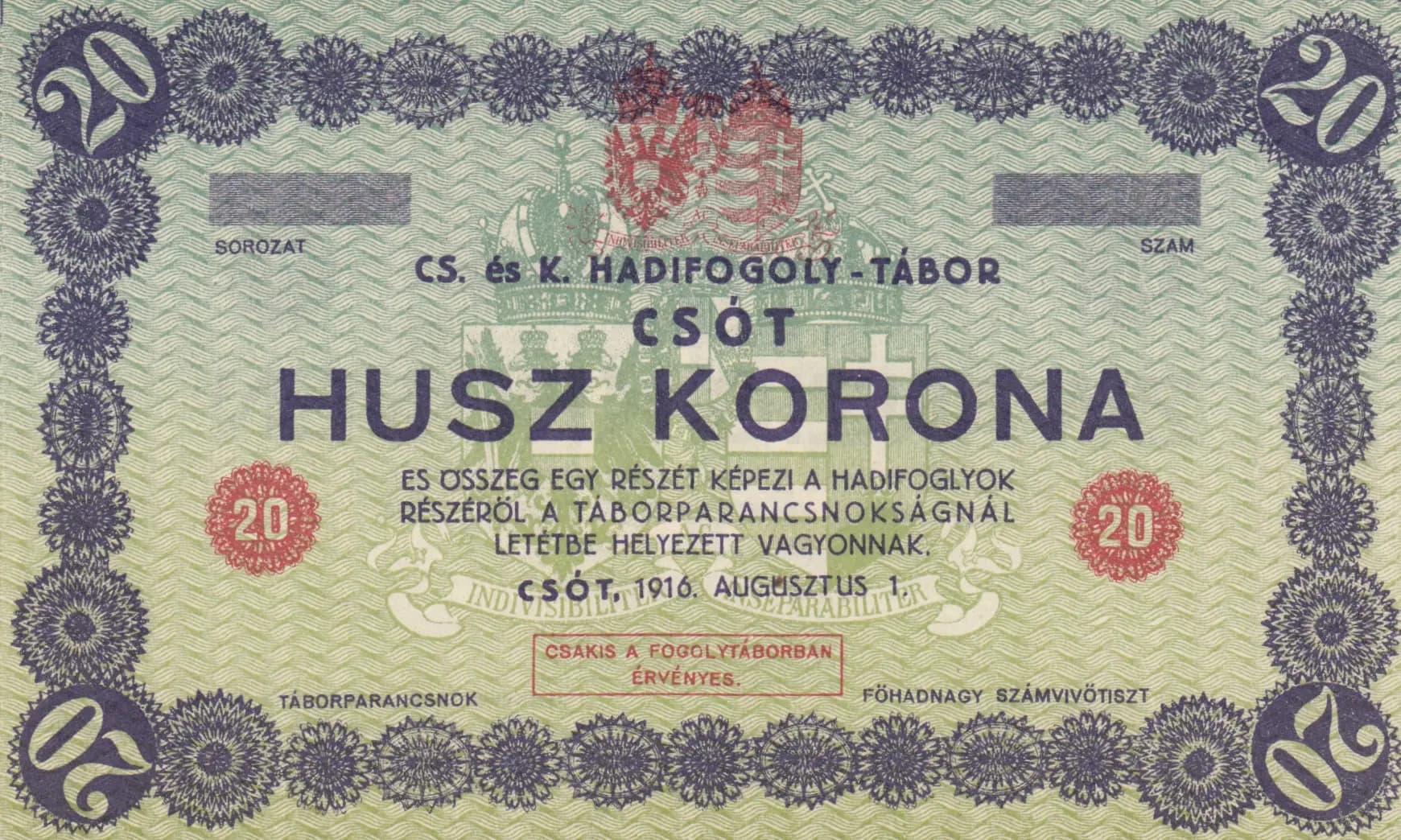 20 kronen 1916 from Hungary, P-unlisted