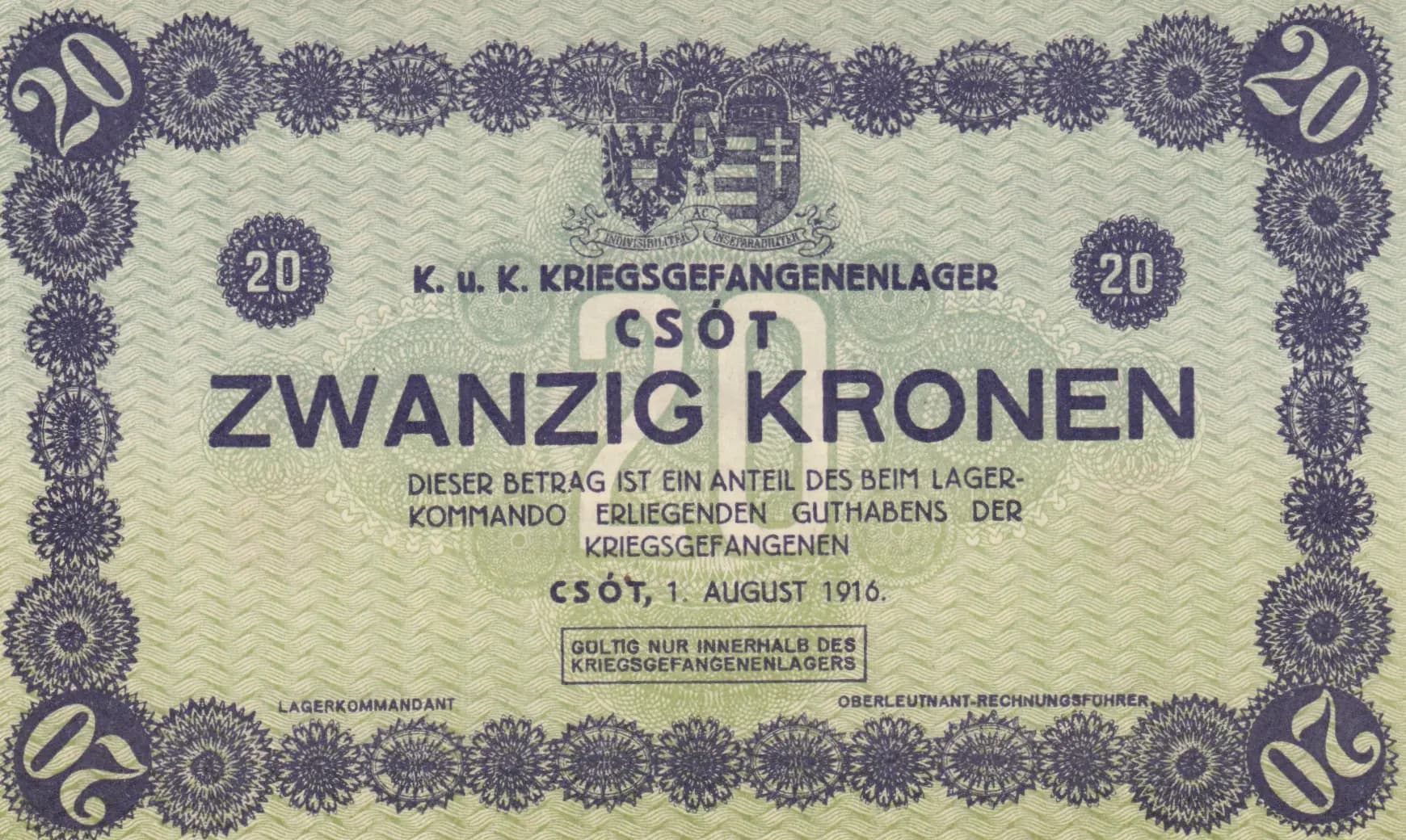 20 kronen 1916 from Hungary, P-unlisted (1916) — image 2