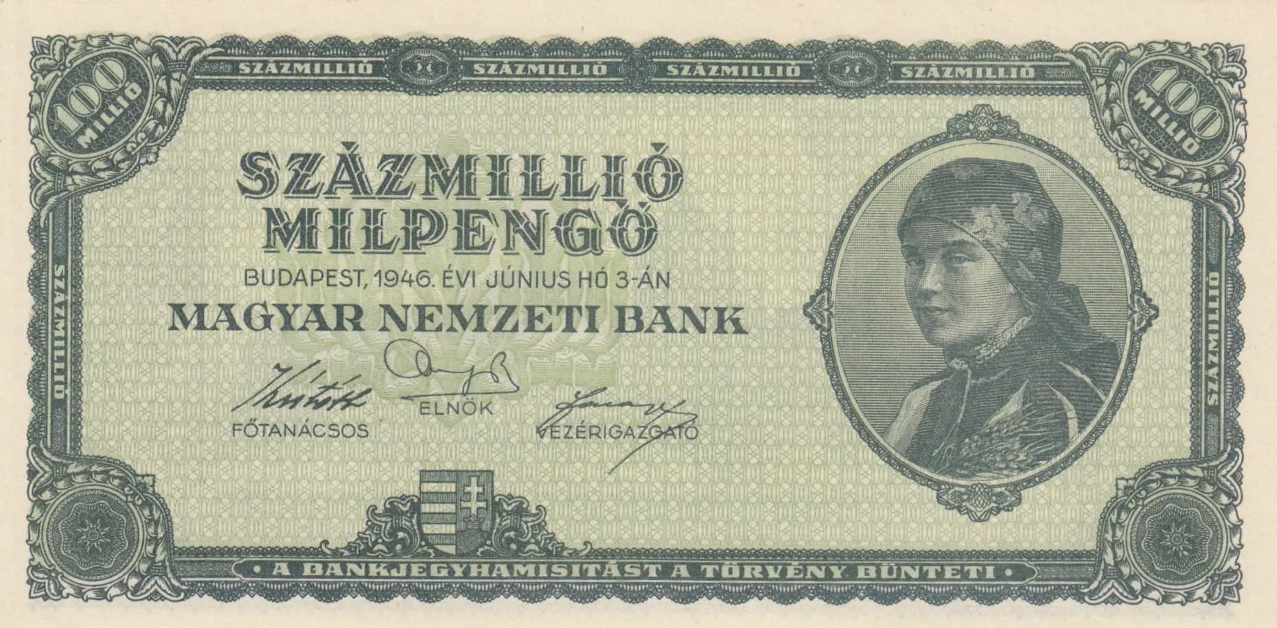 100 000 000 milpengö 1946 from Hungary, P-130 (1946) — image 1