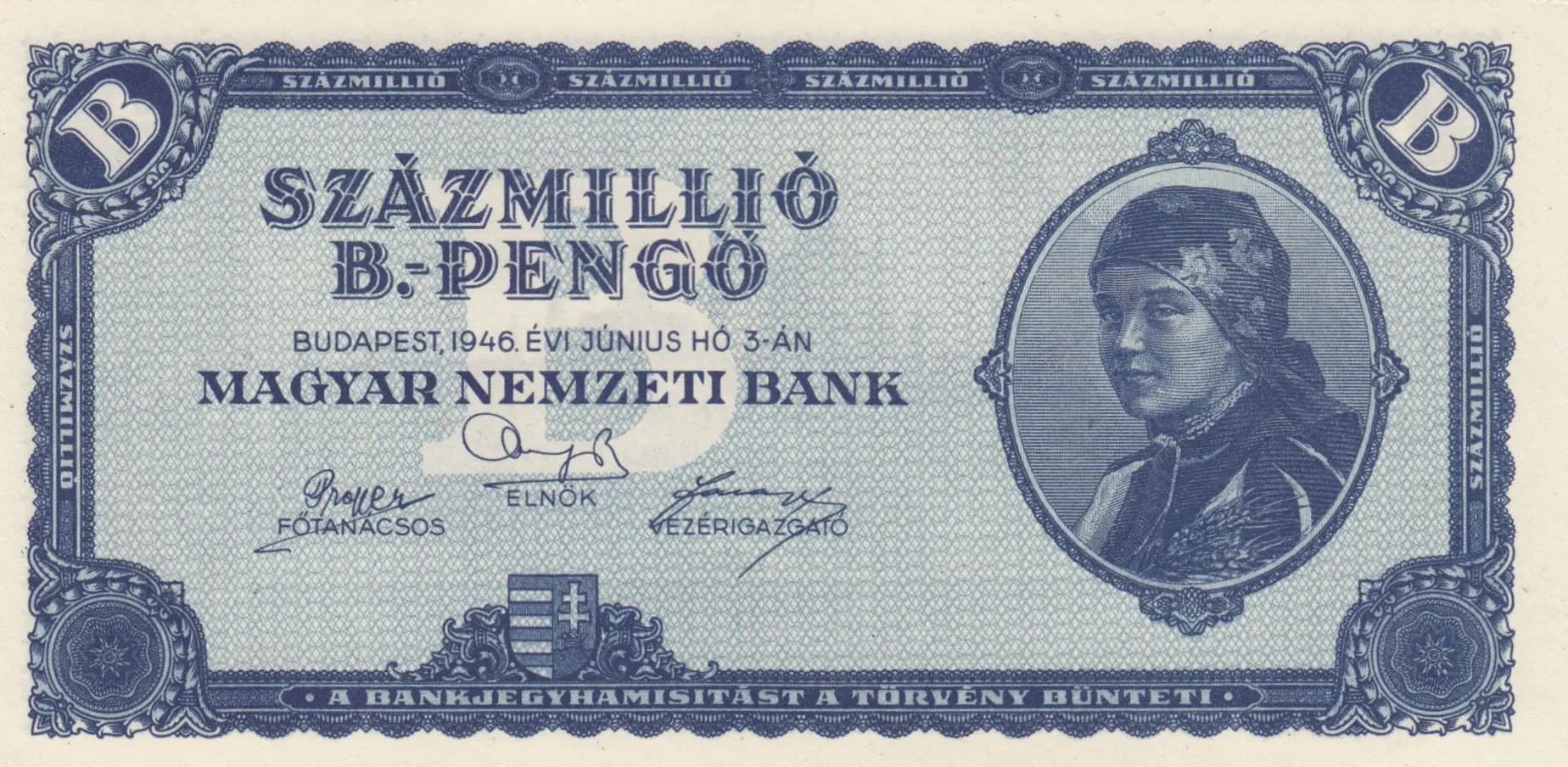 100 000 000 B- pengö 1946 from Hungary, P-136 (1946) — image 1