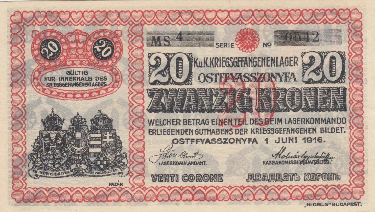20 korona 1916 from Hungary, P-unlisted